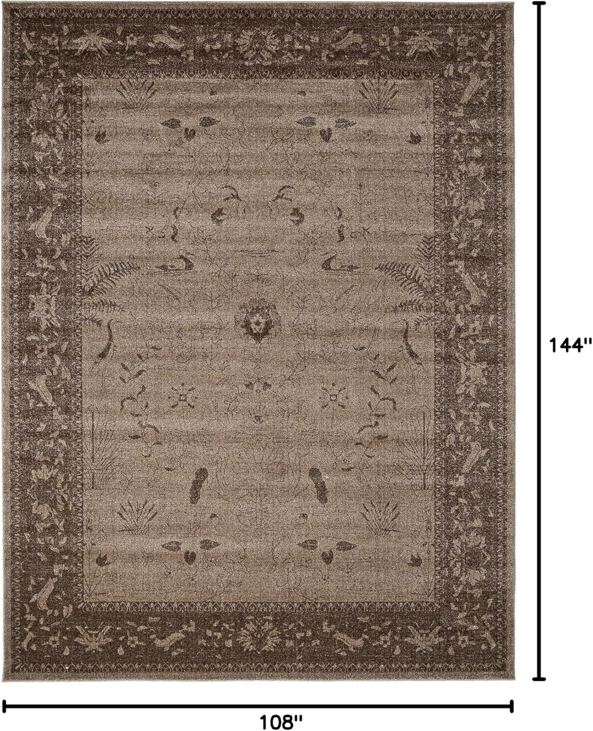 Elegant Floral Mirage Area Rug 9' x 12' in Brown and Beige