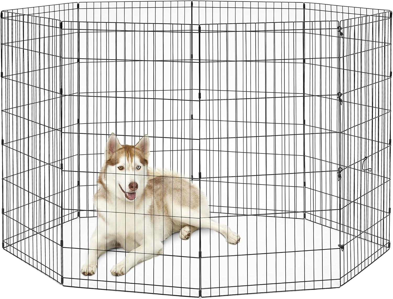 Black Metal Foldable Large Dog Exercise Pen with Anchors