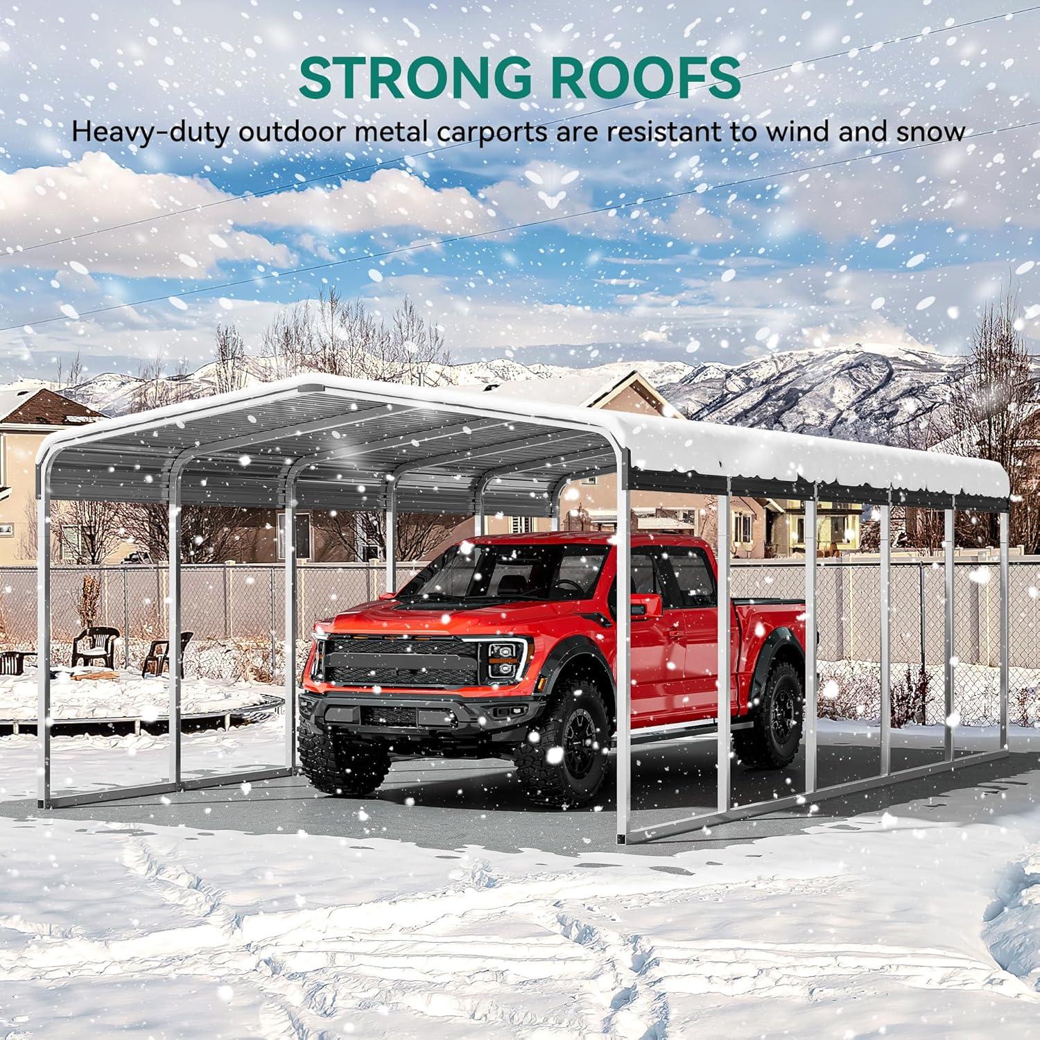 Tolead 12' x 20' Outdoor Metal Carport, Heavy Duty Galvanized Steel Car Canopy for Truck, SUV, Boat, Grey