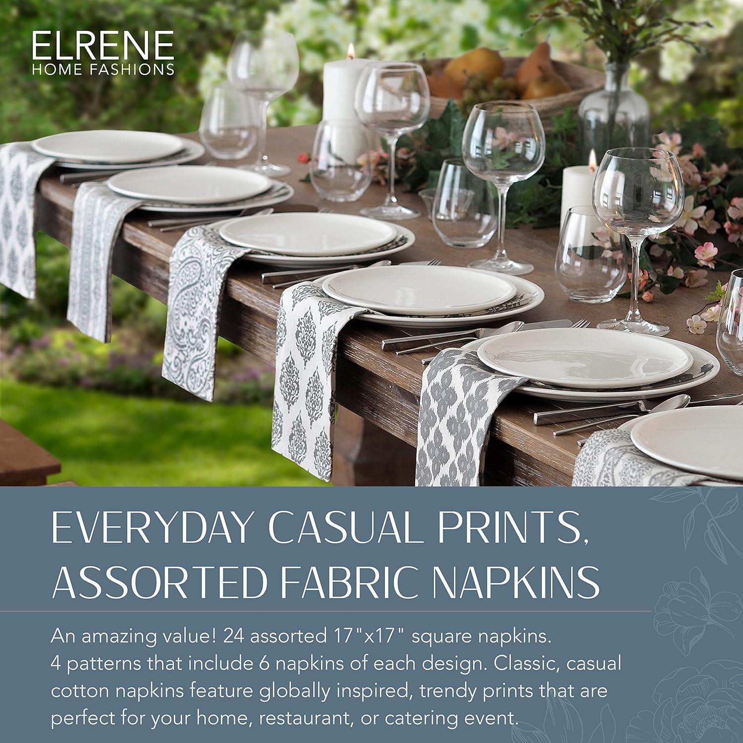 Elrene Everyday Casual Prints Assorted Cotton Fabric Napkins Set of 24 - Elrene Home Fashions