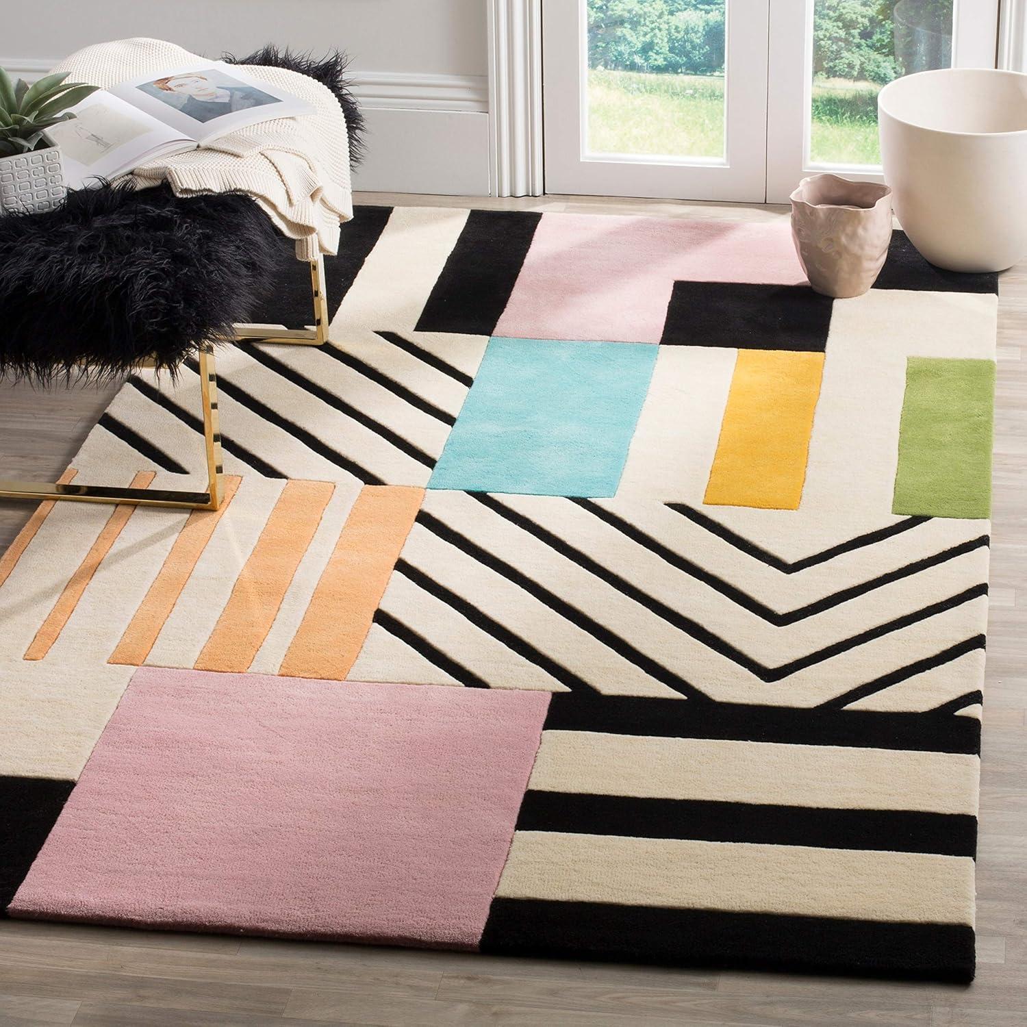 Artisan Black Geometric Hand-Tufted Wool Area Rug, 10' x 14'