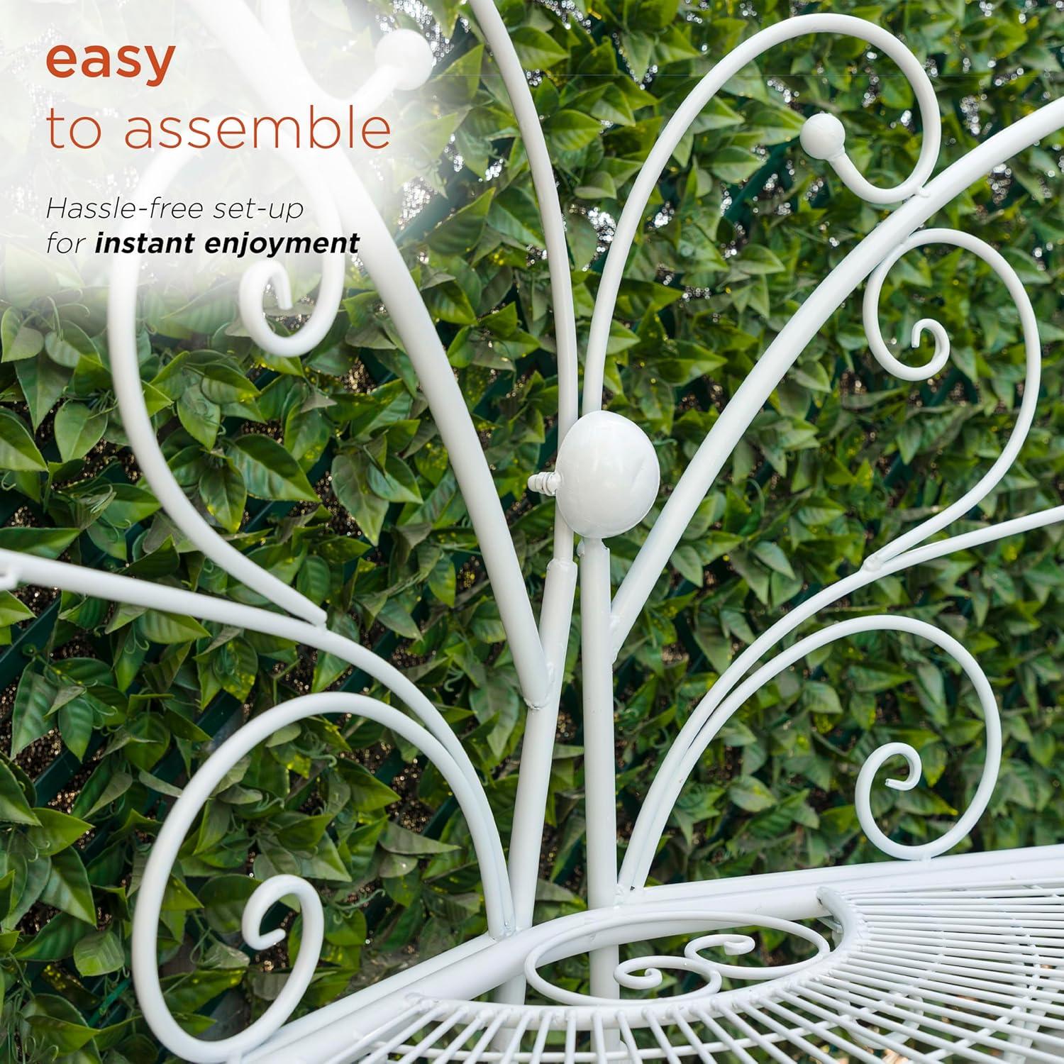 38" x 62" Metal Butterfly Outdoor Bench White - Alpine Corporation: Weather-Resistant, Garden Seating