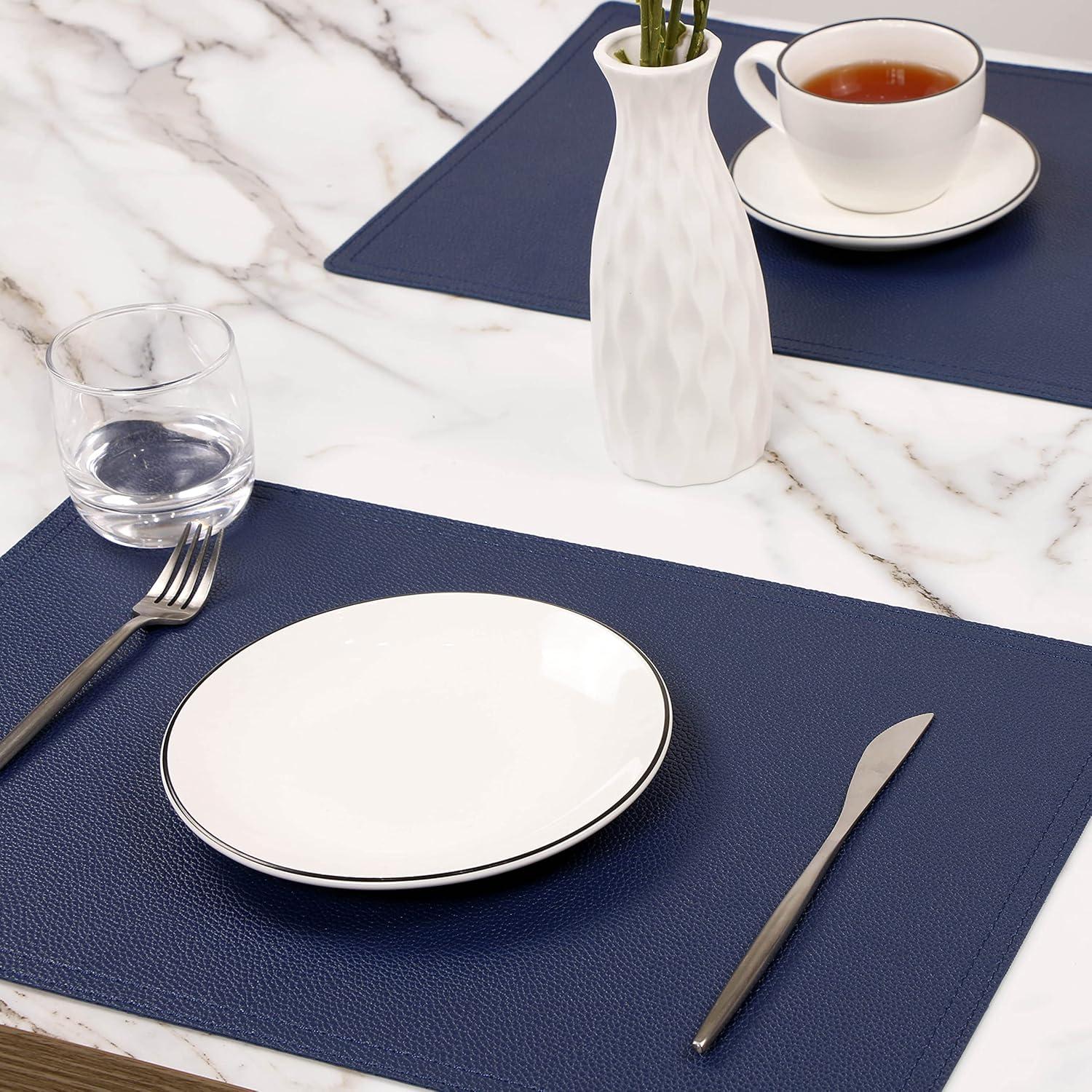 Blue Faux Leather Rectangular Placemats, Set of 4