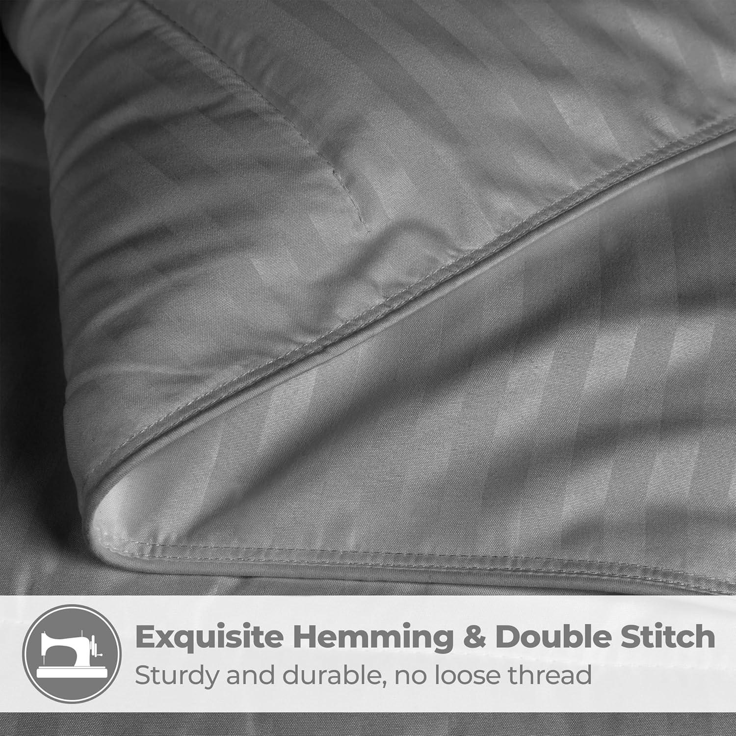 Superior Striped Reversible Box-Quilt Brushed Microfiber Medium Weight Down Alternative Comforter