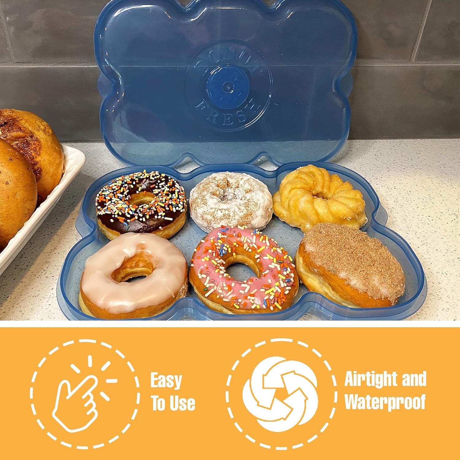 Donut Fresh Donut Storage Containers with Lids, Airtight, Reusable, Holds 6, Freezer and Microwave Safe