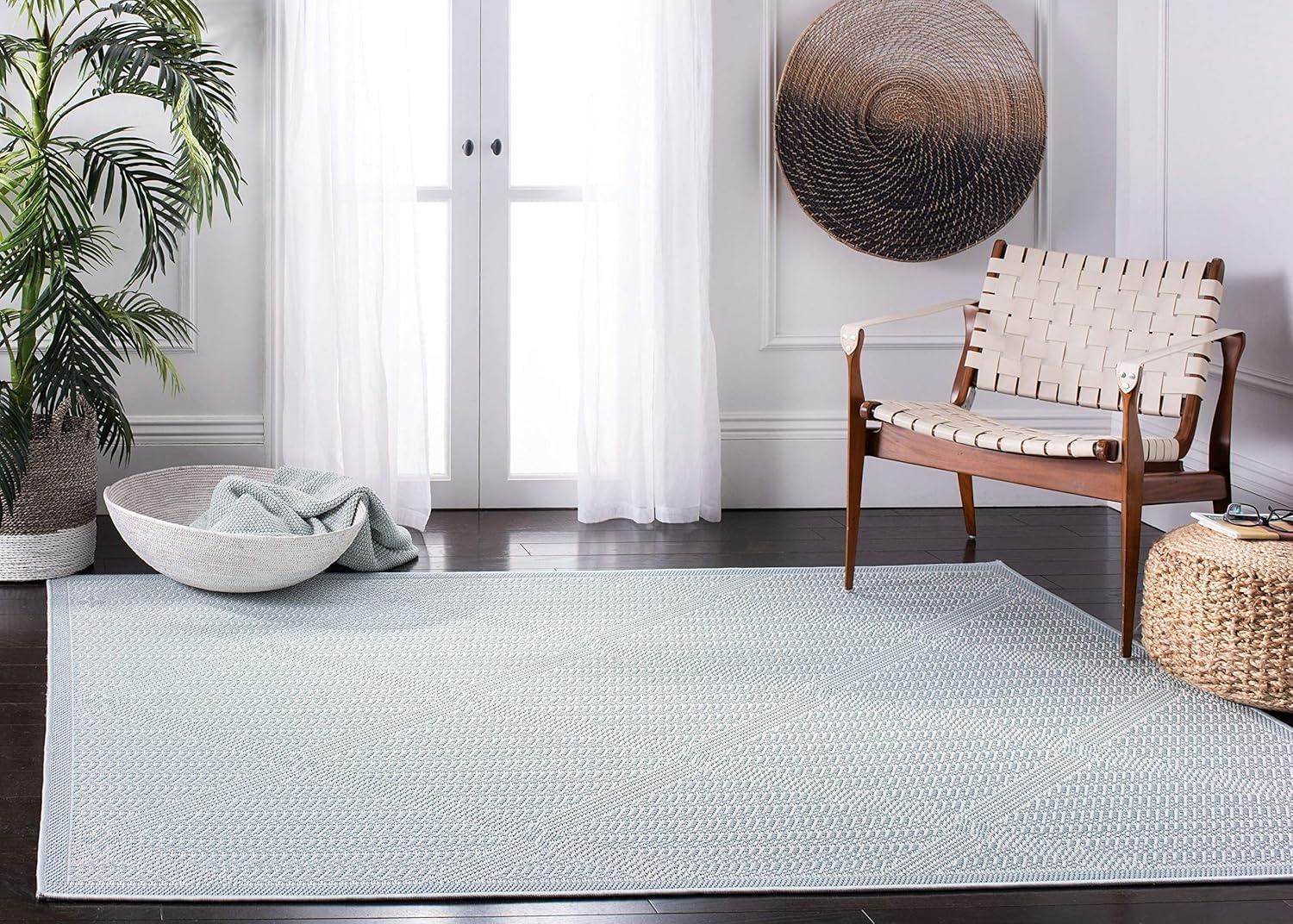 Bermuda BMU811 Machine Washable UV & Stain Resistant Non-Shedding Power Loomed Indoor/Outdoor Area Rug - Light Blue/Ivory - 6'7"x6'7" - Safavieh