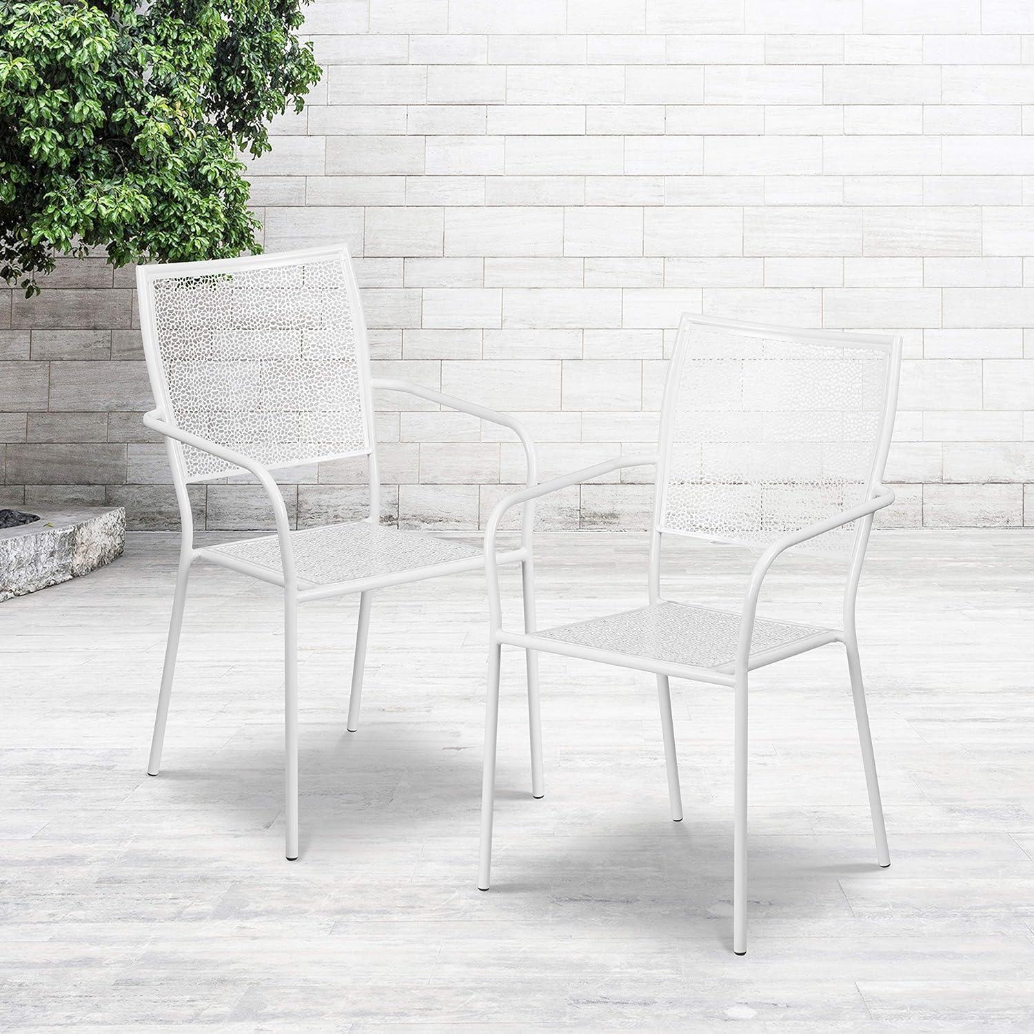 Rain Flower White Steel Stackable Outdoor Dining Chair