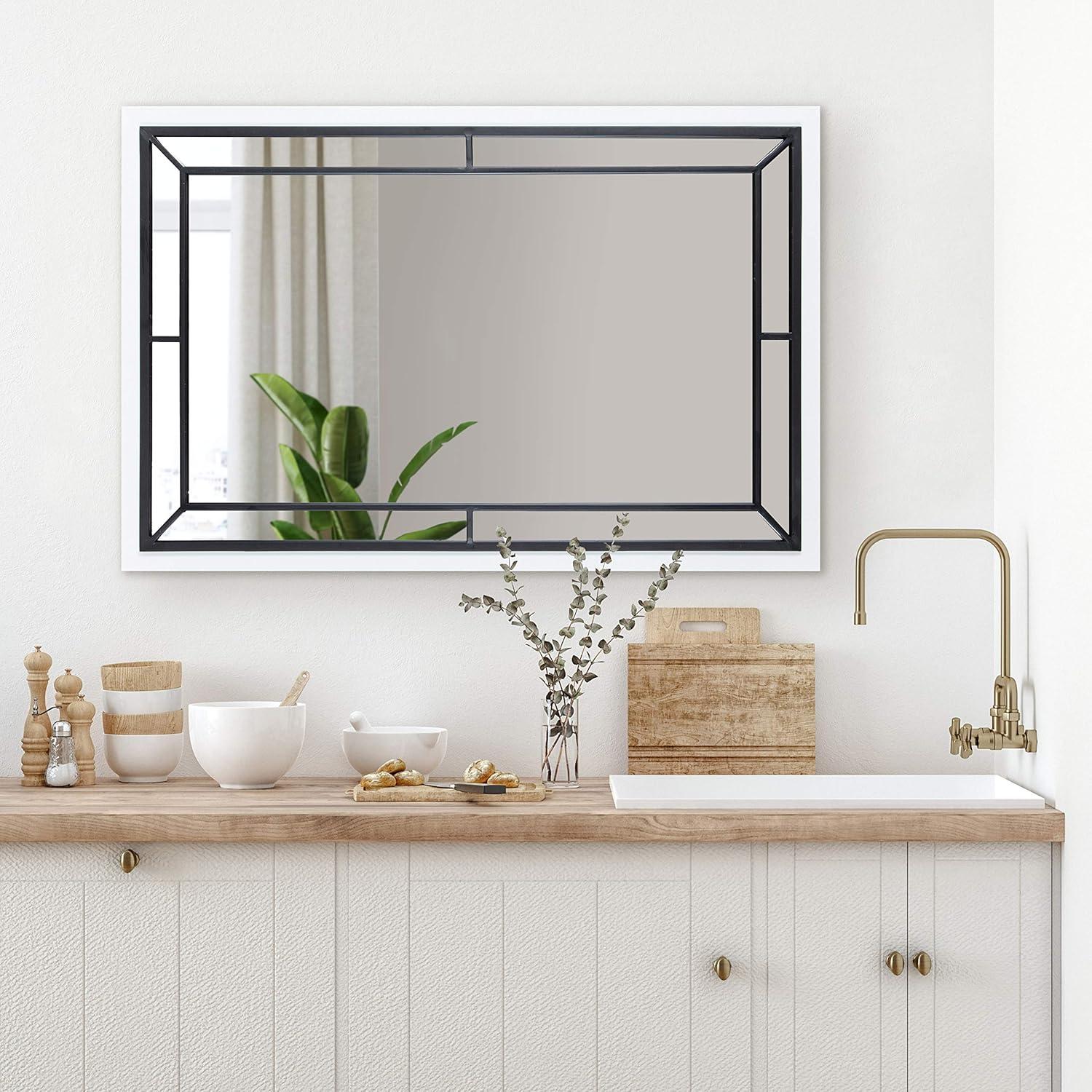 24" x 36" Audubon Rectangle Wall Mirror White - Kate & Laurel All Things Decor: Modern Style, No Assembly, MDF Frame