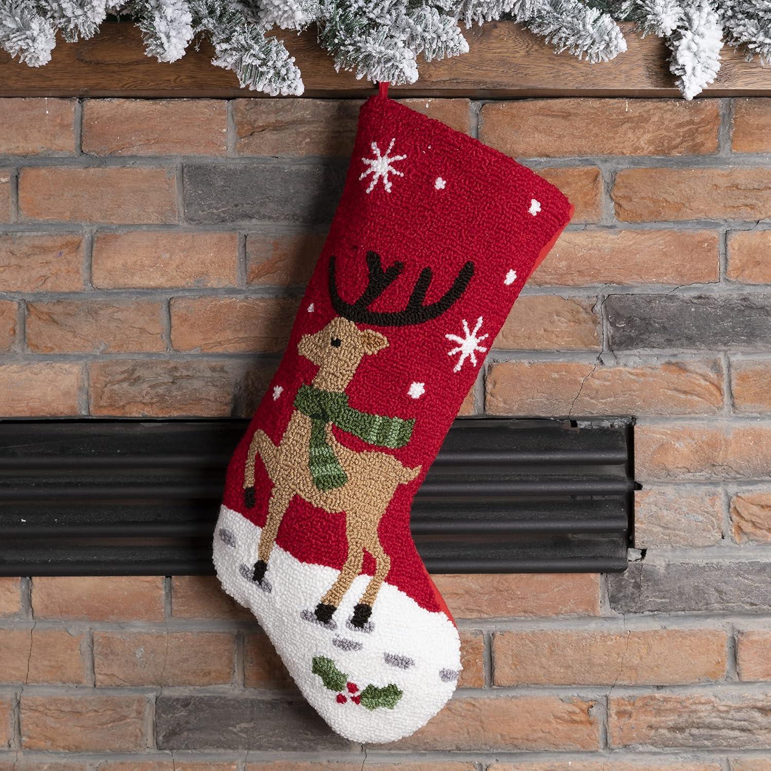 Handmade Red Reindeer Christmas Stocking with Festive Details