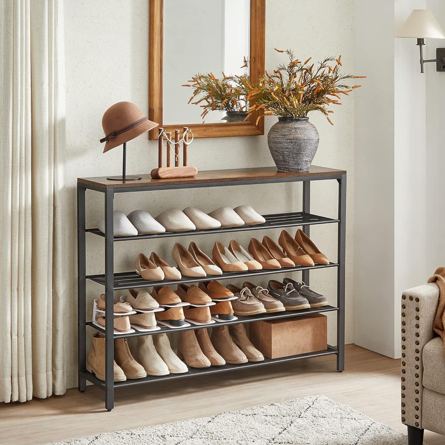 Rustic Brown and Black 5-Tier Metal Shoe Rack