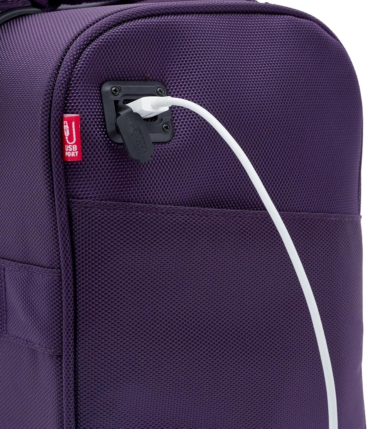 TPRC 15" Under Seater Carry-on Luggage with Wheels and USB Port - Purple