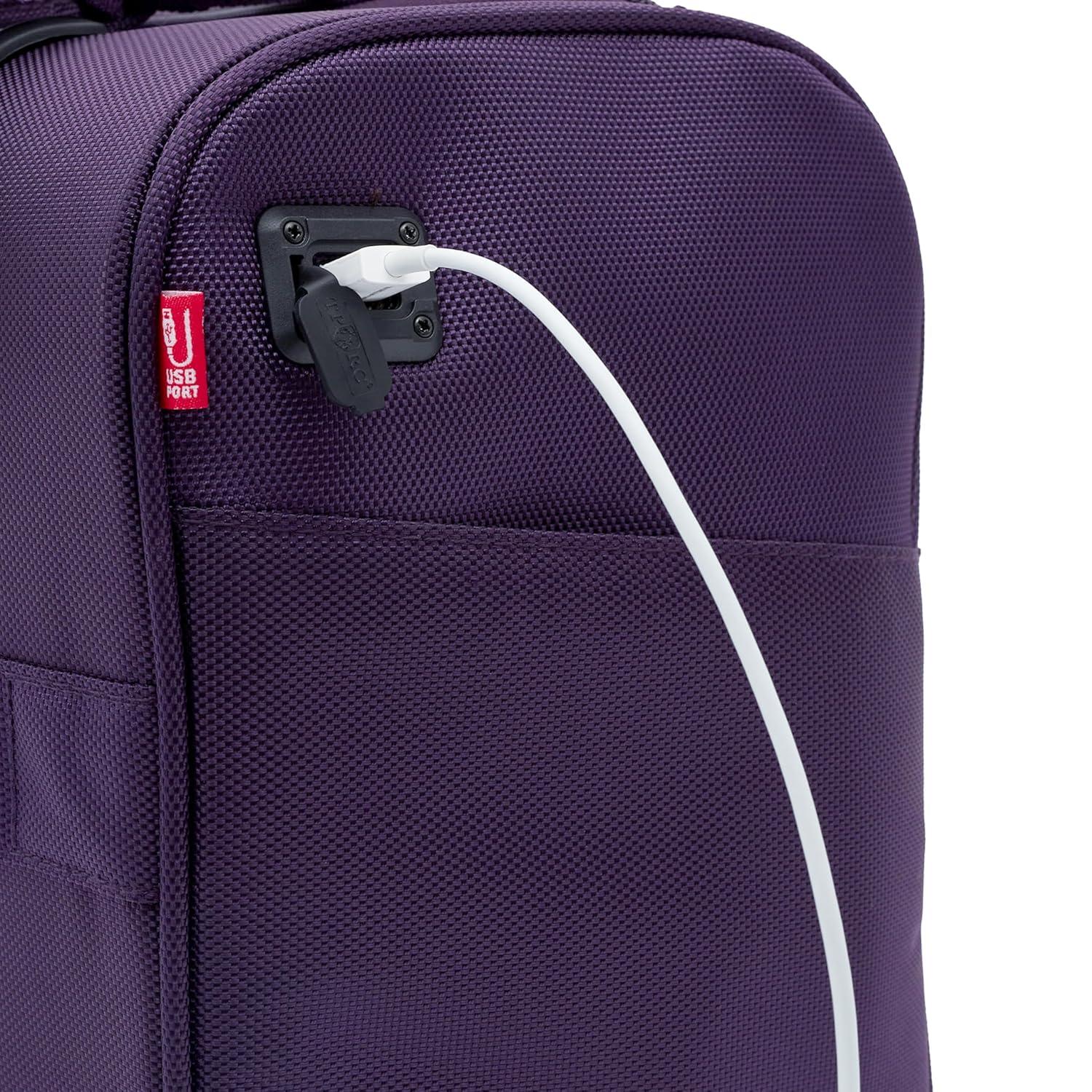TPRC 15" Under Seater Carry-on Luggage with Wheels and USB Port - Purple