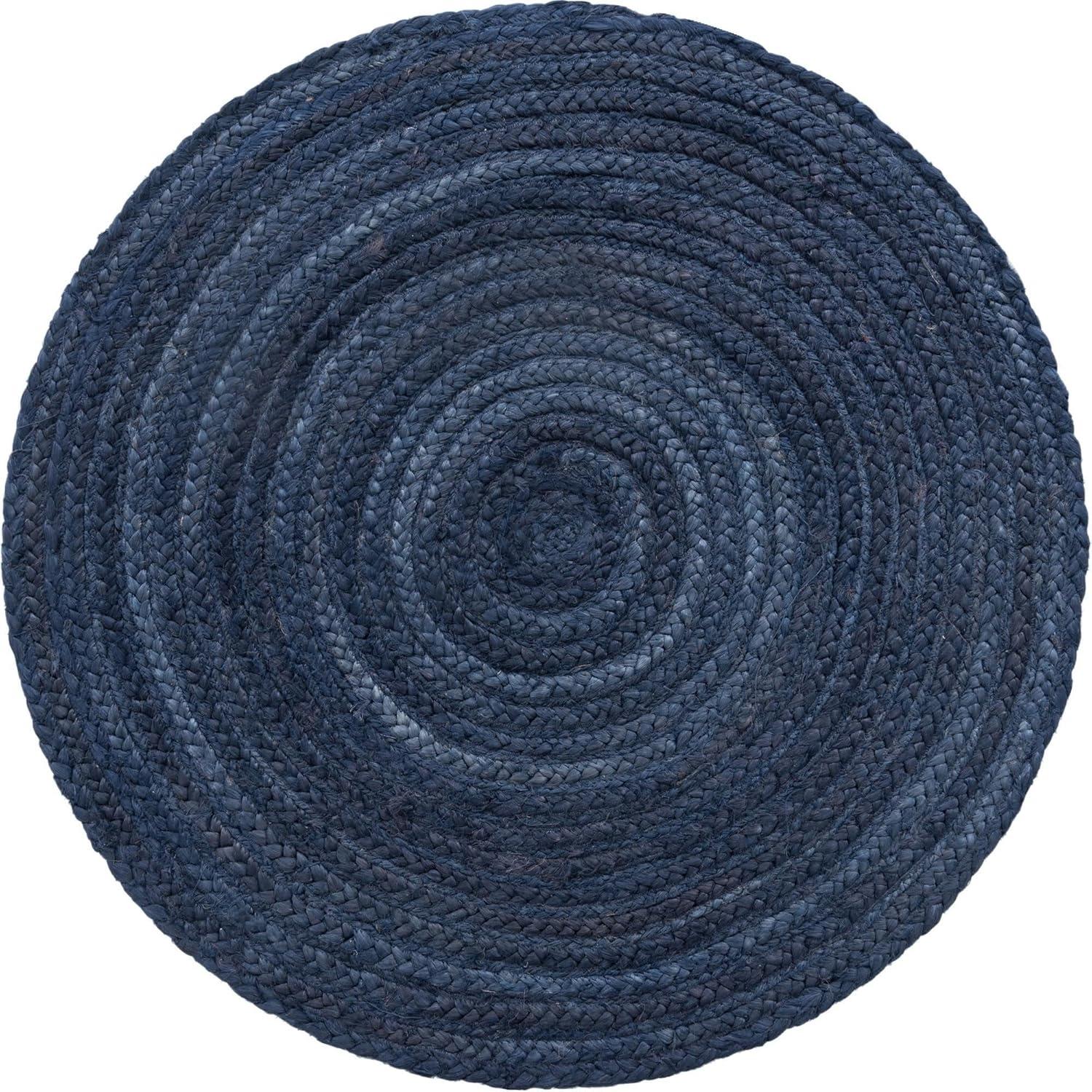 Handmade Navy Blue Braided Jute 3'3" Round Rug