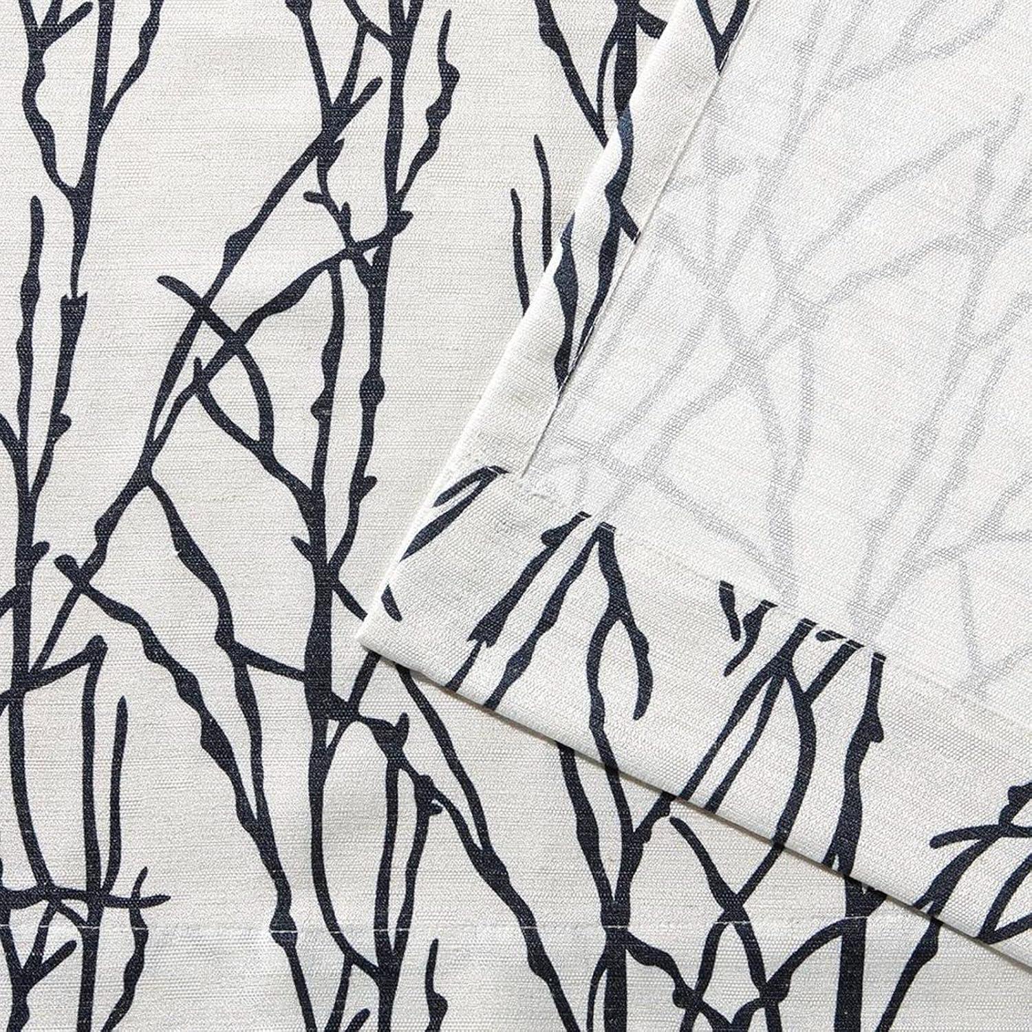 EXCLUSIVE HOME Branches Linen Blend Grommet Top Curtain Panel Pair, 54"x63", Indigo