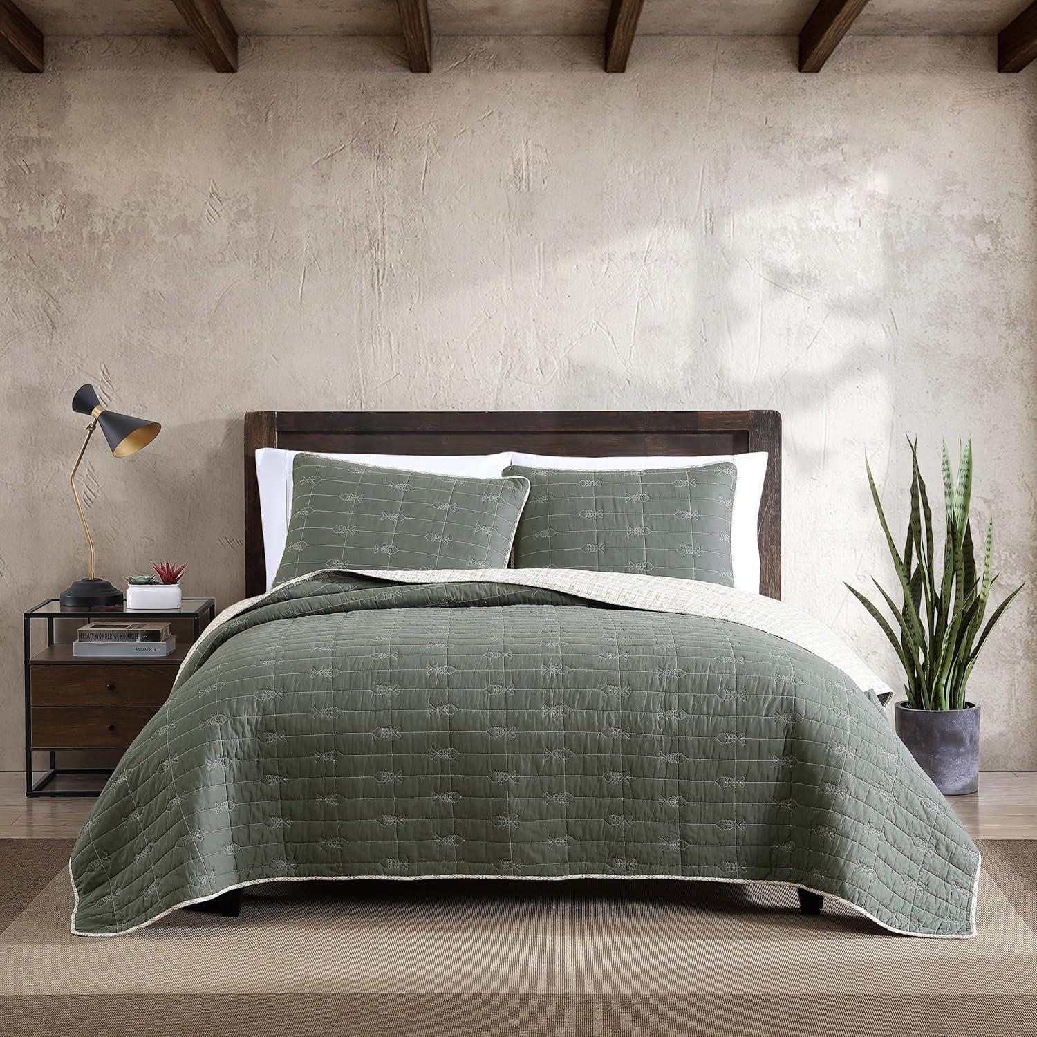 Eddie Bauer Lakehouse Eddie Bauer Green Cotton Reversible Quilt Set