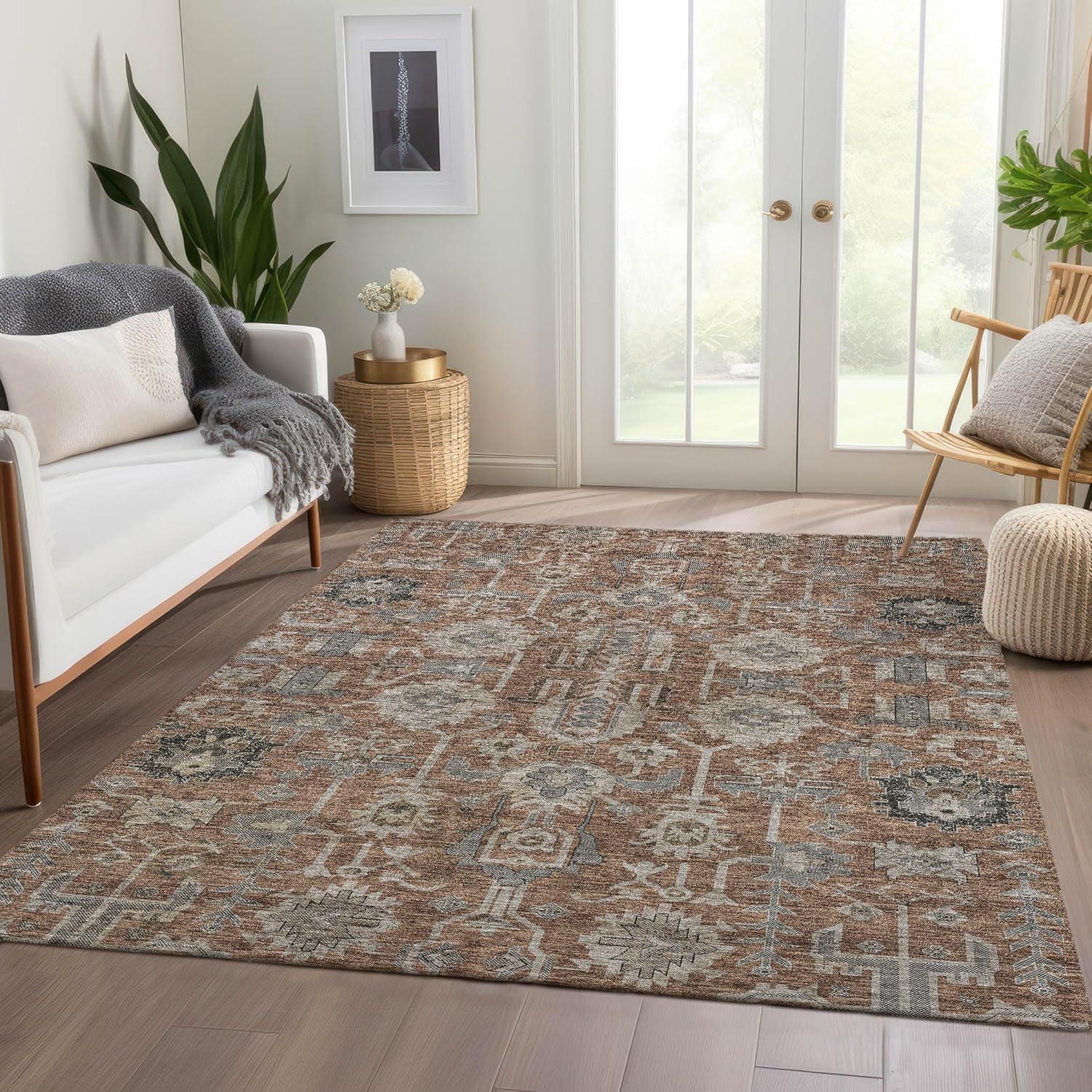 Paprika and Gray Synthetic Flat Woven 5' x 7' Rug