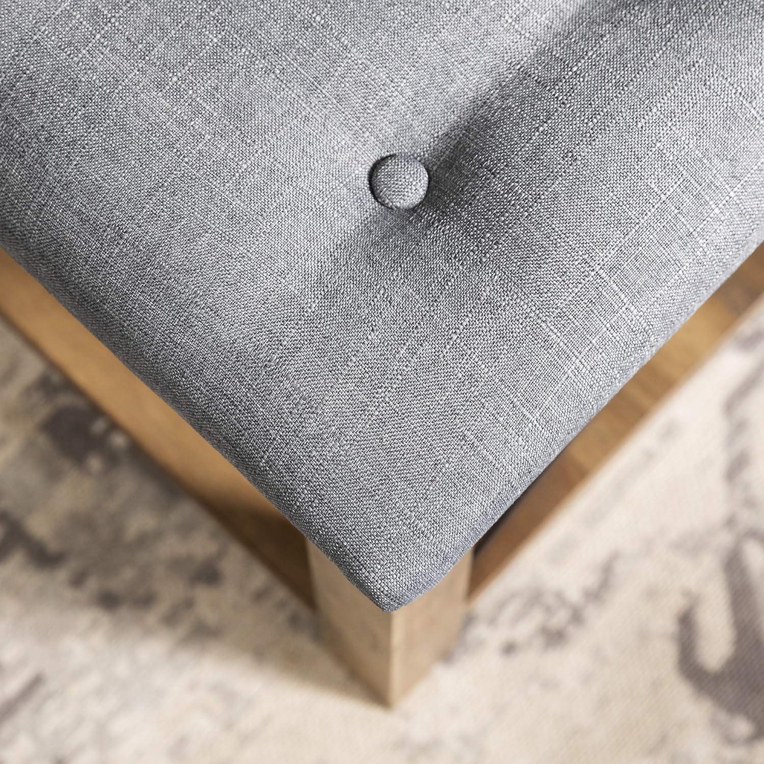 Walker Edison Marcus 30" Square Tufted Fabric Upholstered Ottoman in Gray