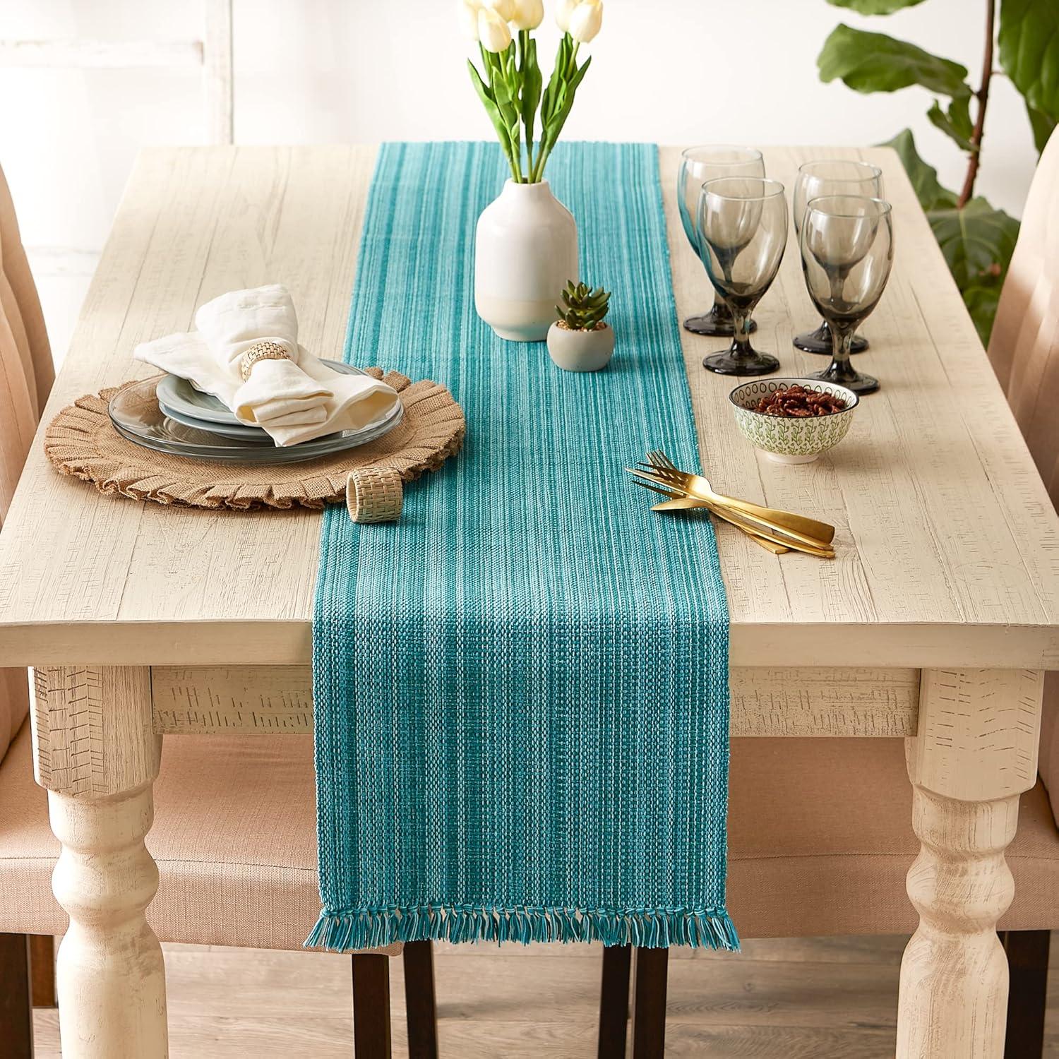 Variegated Teal Fringe Table Runner 13x108