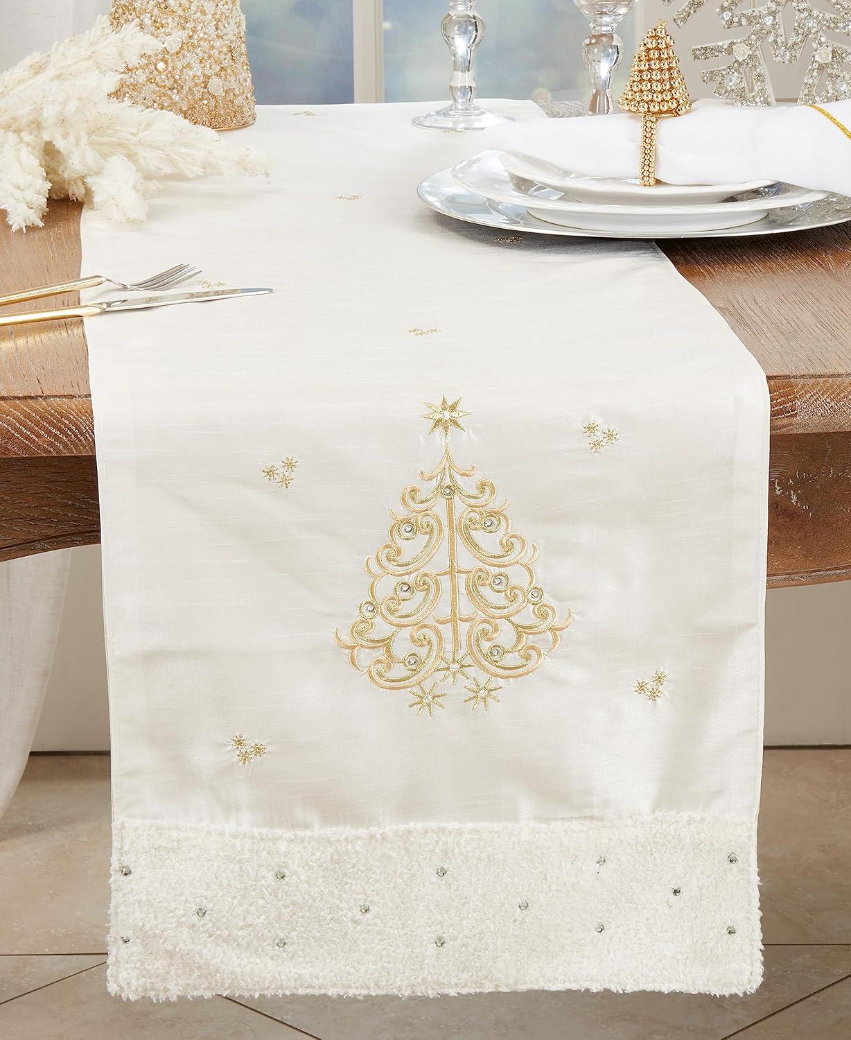 Winter Wonderland Gold Embroidered Christmas Tree Table Runner