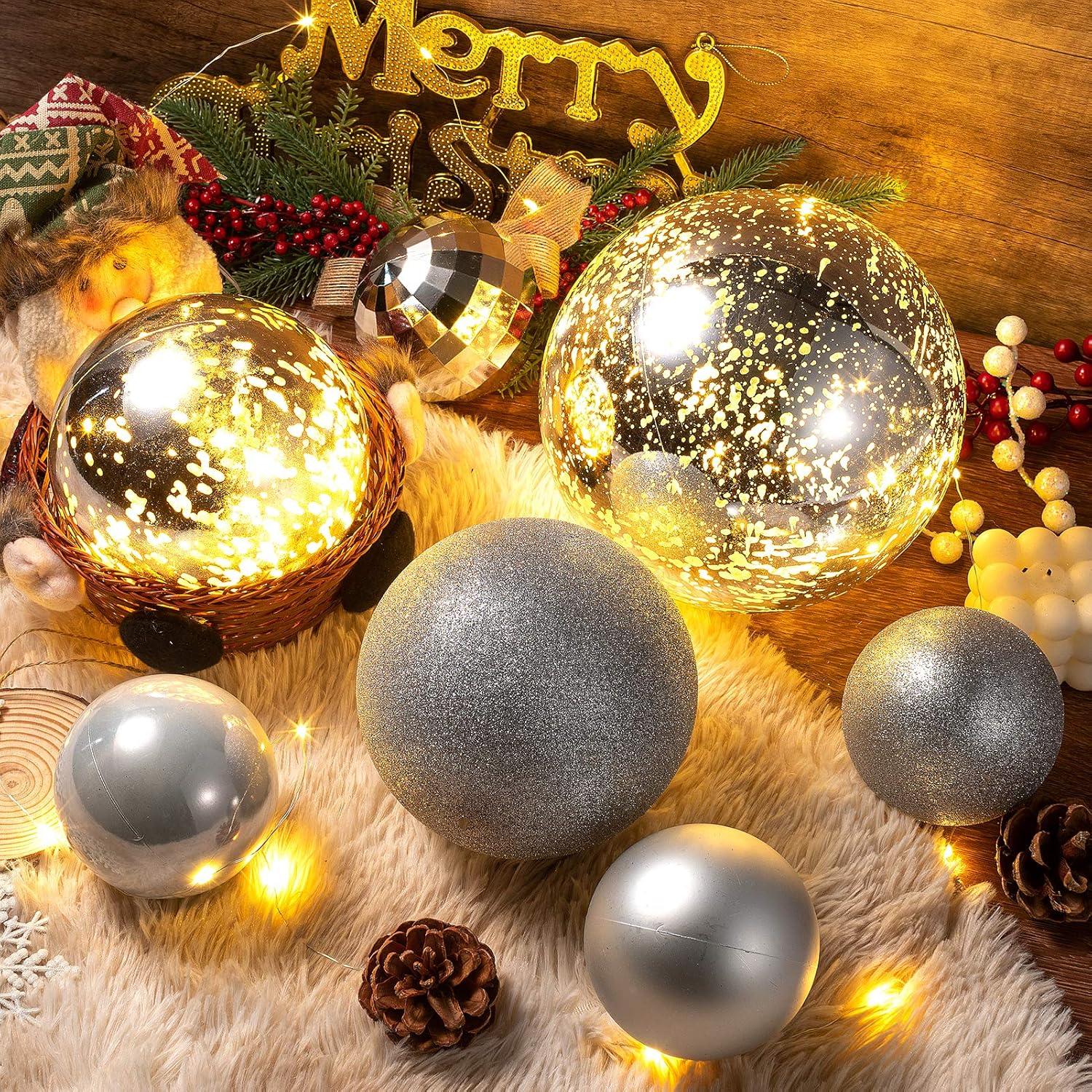 XmasExp 4in Large Christmas Ornaments Christmas Ball Ornaments Giant Tree Decoration Shatterproof Decorative Hanging Balls for Holiday Party Decor (Silver,4pcs)