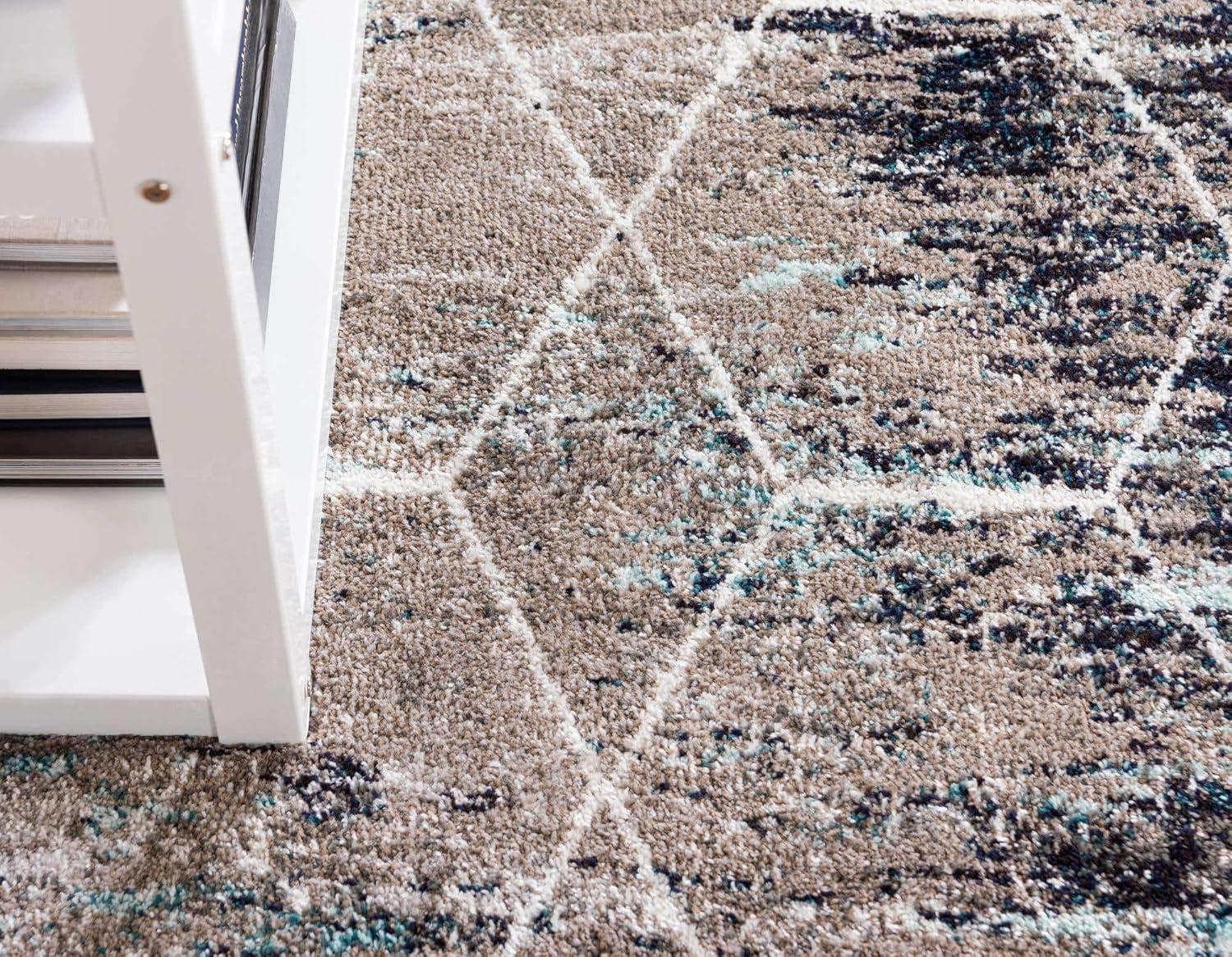 Unique Loom 6' 0 x 6' 0 Trellis Frieze Geometric Blue Multi Area Rug