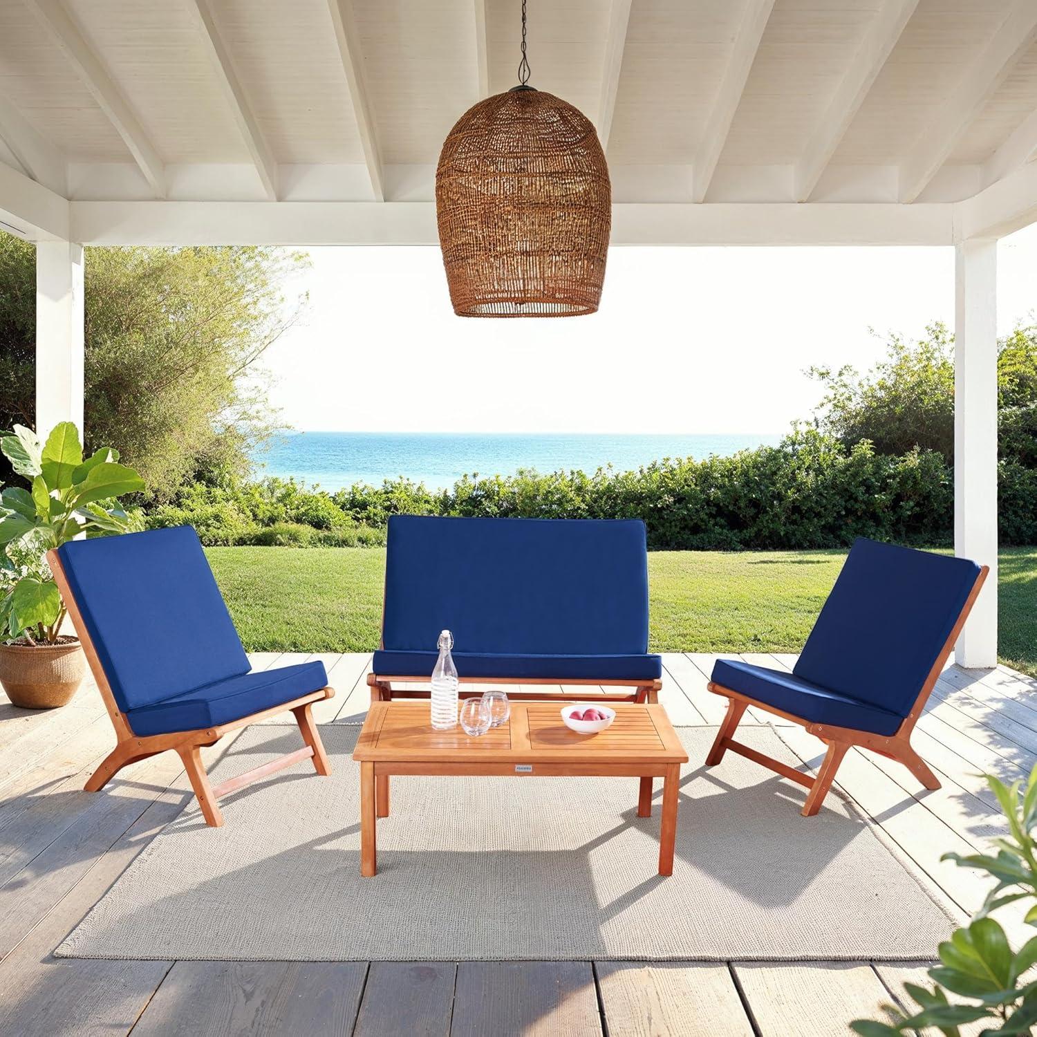 Chaston 4 Piece Living Set - Indoor/Outdoor - PAT7044 - Natural/Navy - Safavieh