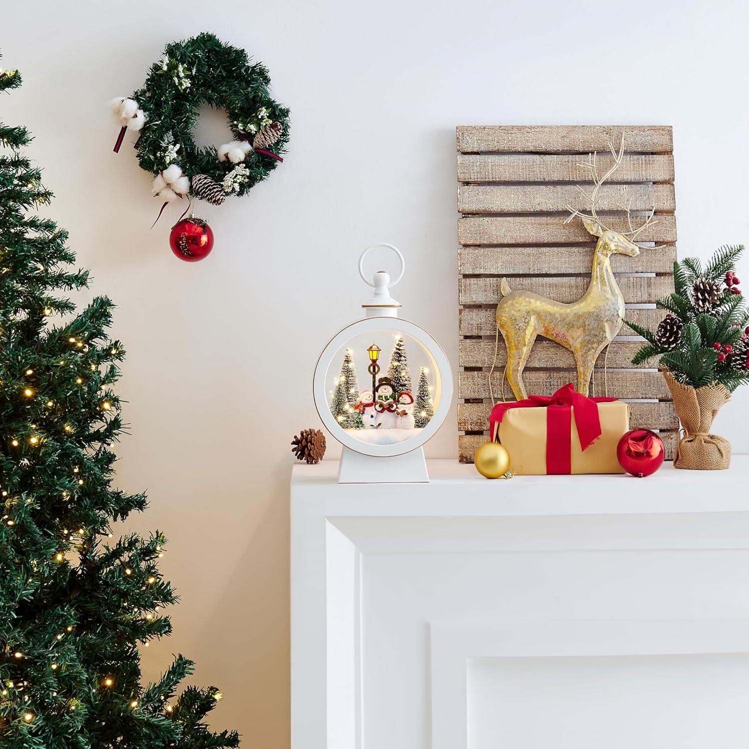 Danya B. Tabletop White Christmas Holiday Winter Snowman Scene Diorama Lighted Lantern Decoration - Oval