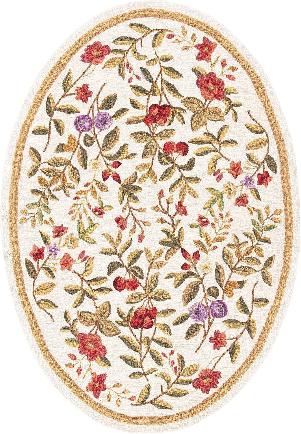 SAFAVIEH Chelsea Dania Floral Wool Area Rug, Ivory, 4'6" x 6'6" Oval