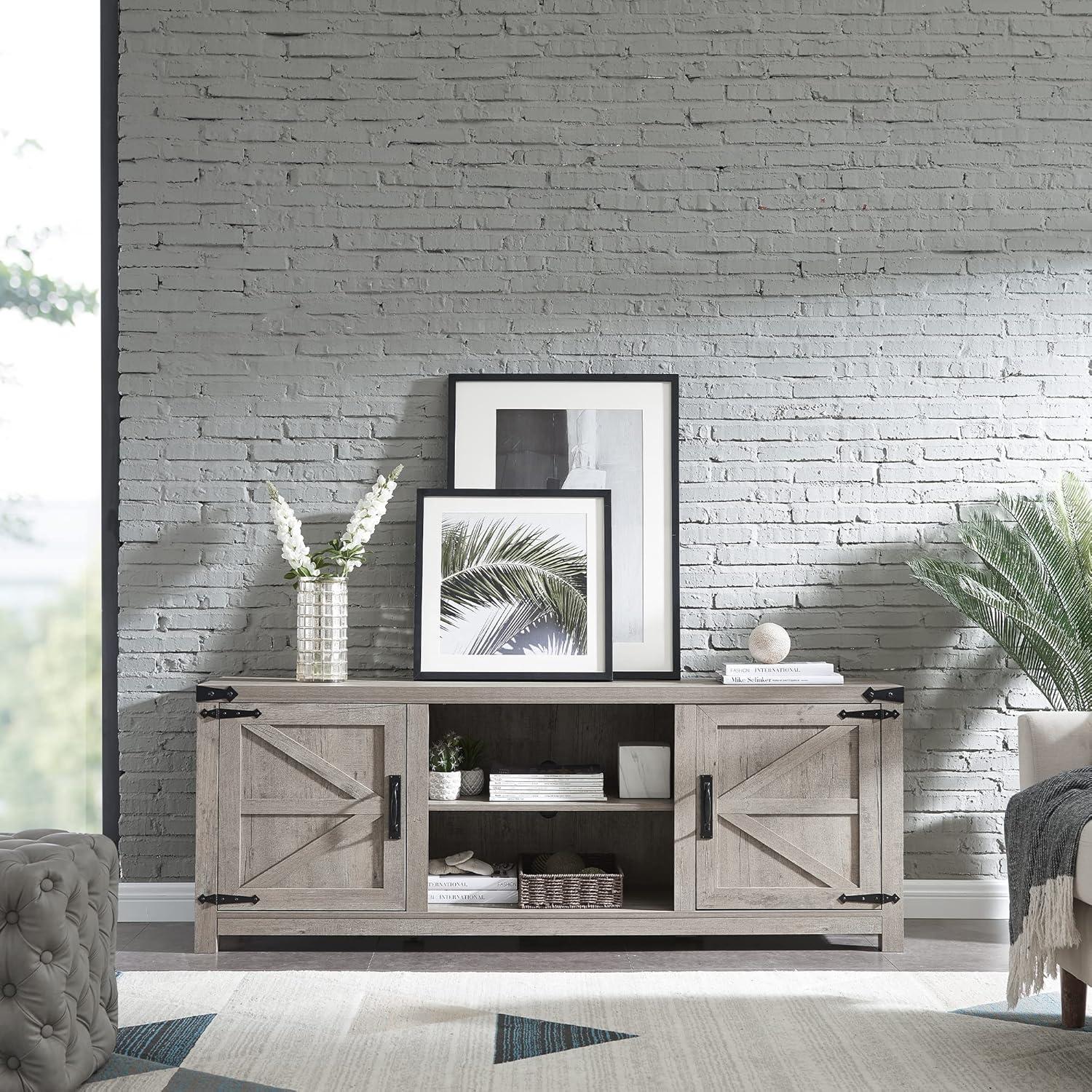 Laquela Farmhouse TV Stand for TVs Up to 75“, Wood Barn Door Media Console Table
