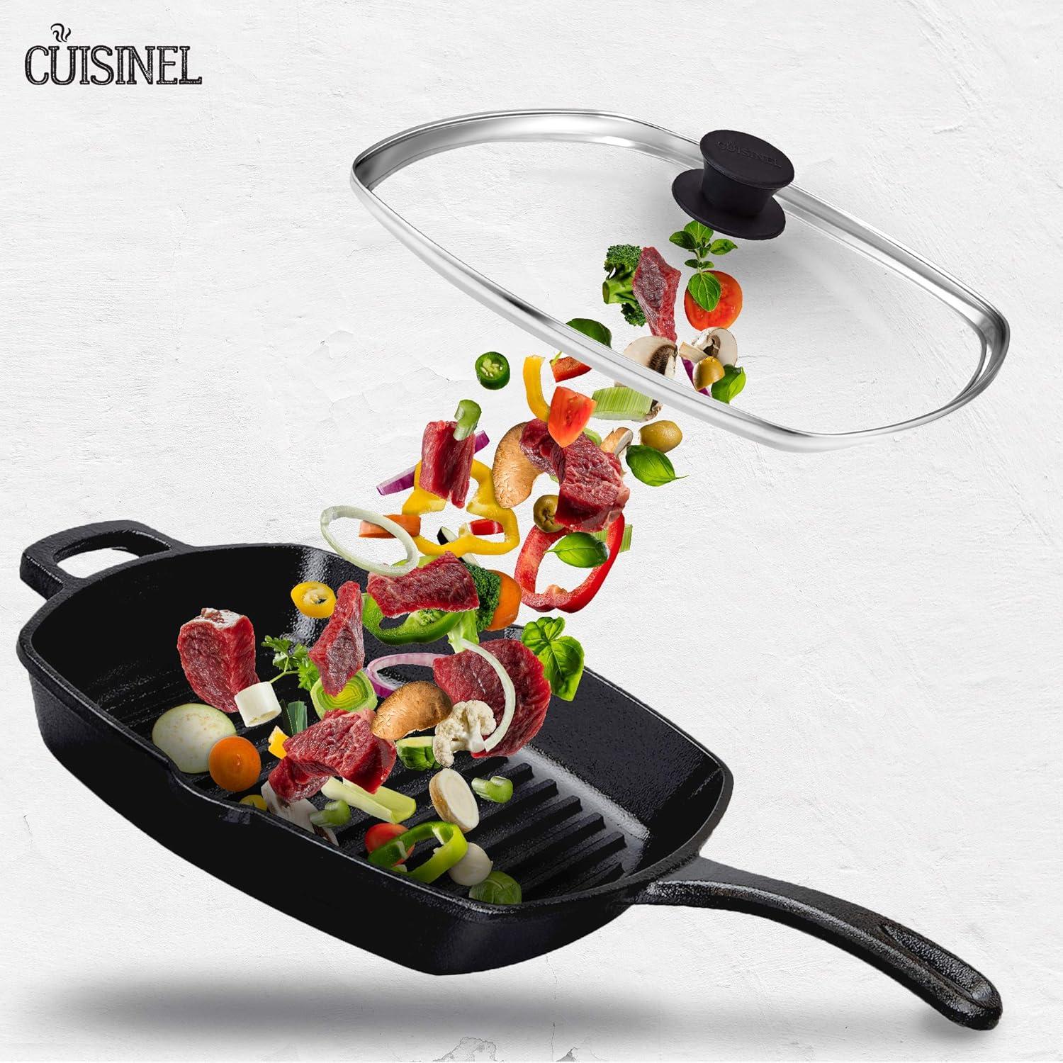 Square Glass Lid for Grill Pans - 10.5"-inch/26.67cm/269mm - Fits Lodge - Fully Assembled - Replacement Cover - Oven Safe Reinforced for Skillets - Universal all Cookware: Cast Iron, Stainless, Enamel