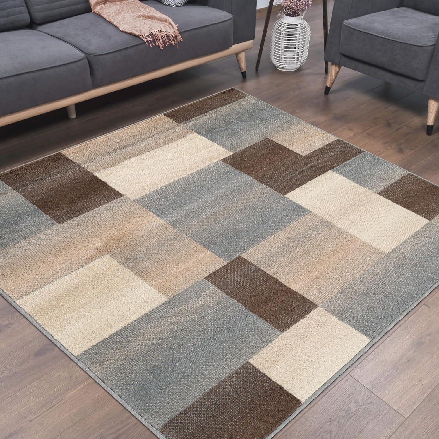 Gray Geometric Color Block Square Indoor Rug