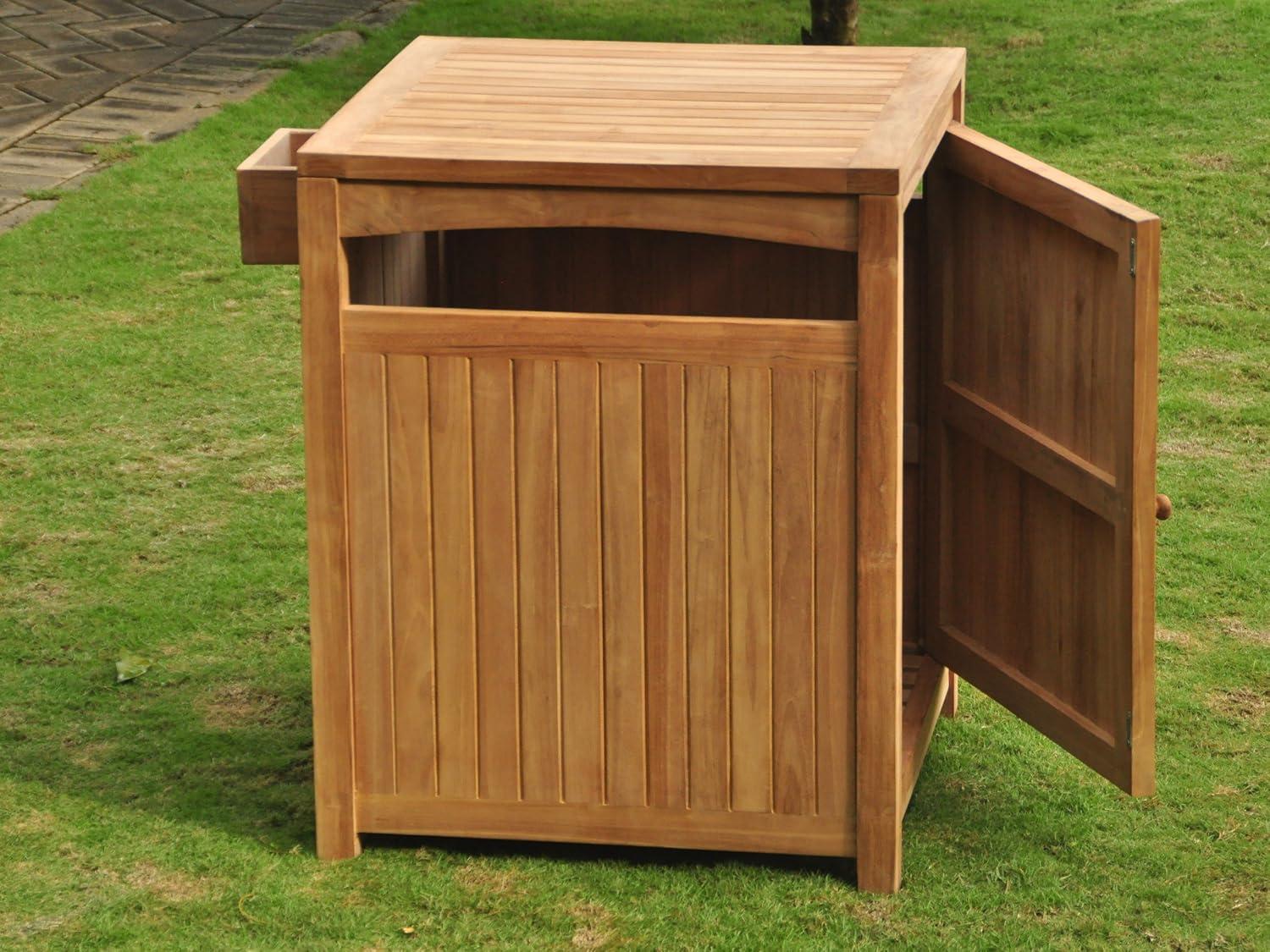 WholesaleTeak Outdoor Patio Grade-A Teak Wood Towel Hamper / Waste Trash Can Box Utility Receptacle With Ashtray #WMAXTB