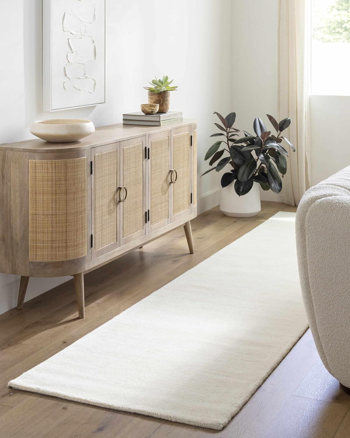 Hauteloom Brockton Solid Wool Modern Farmhouse X-Large Area Rug - Suitable for Living Room Bedroom -%100 Wool - Hand Loomed - Medium Pile - Beige, Cream - 9' x 13'