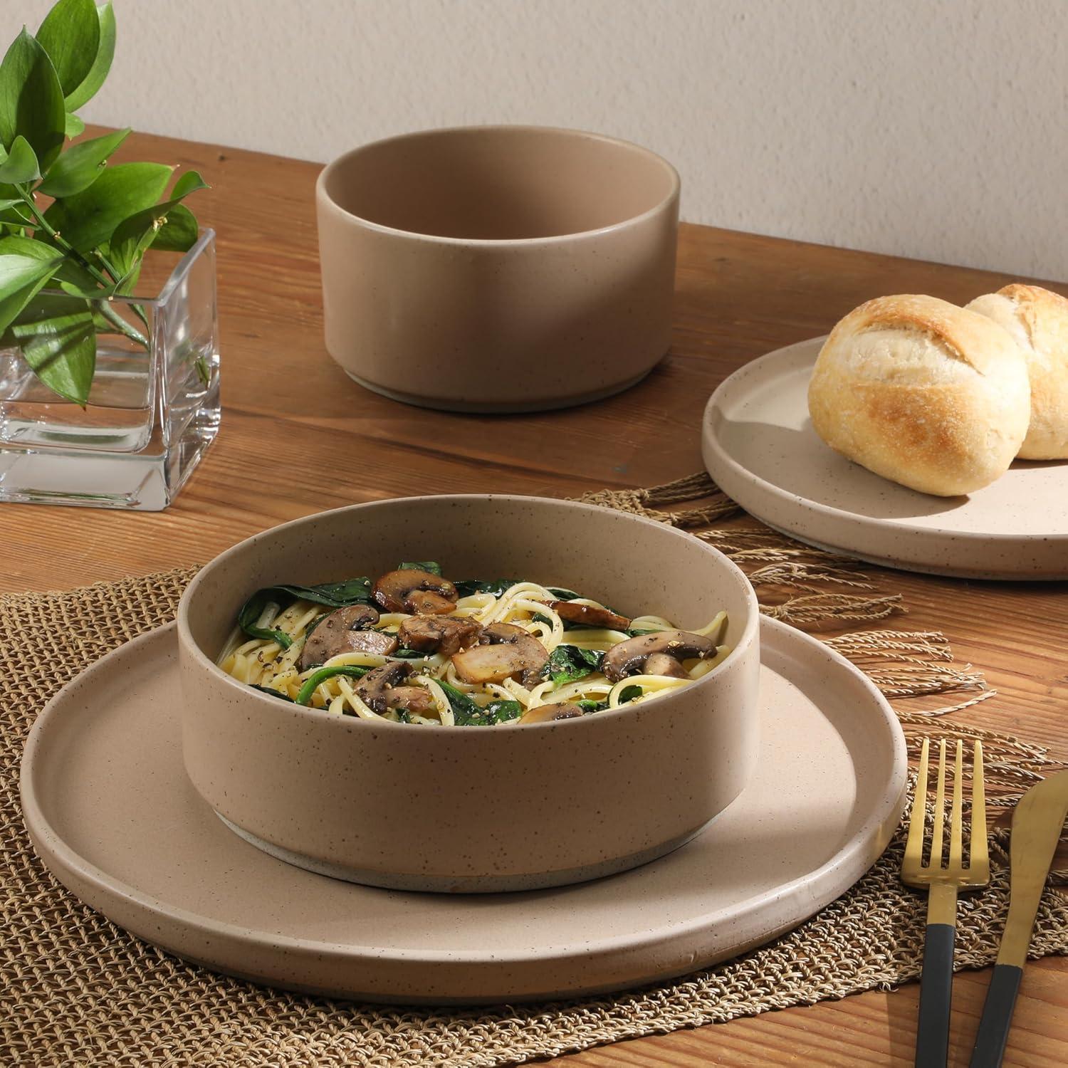 Gibson Elite Gibson Elite Tatum Premium Porcelain Matte Reactive Glaze 16 Piece (Service for 4) Plates and Bolws Stackable Dishes Ceramic Dinnerware