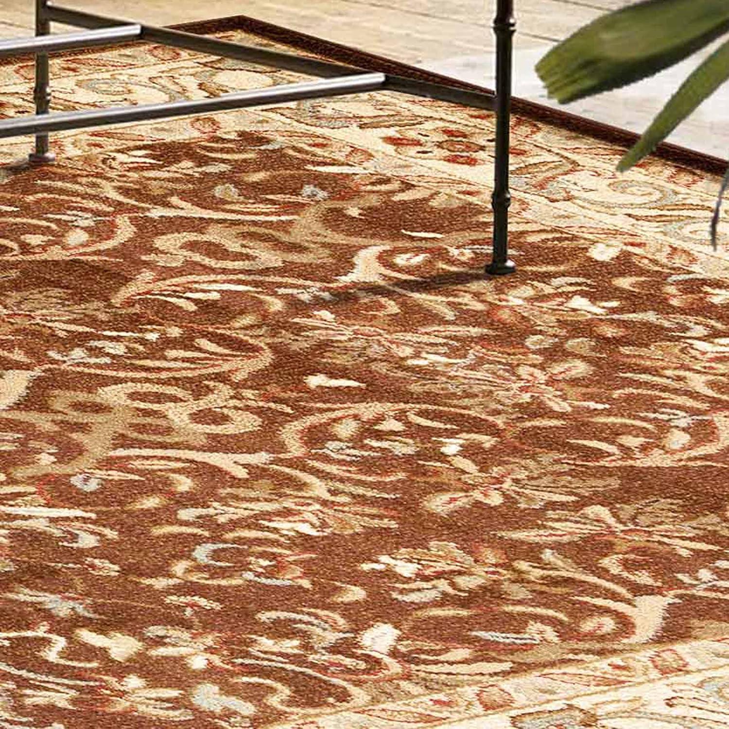 Mocha Floral Synthetic Easy Care Stain-Resistant Area Rug, 5' x 8'