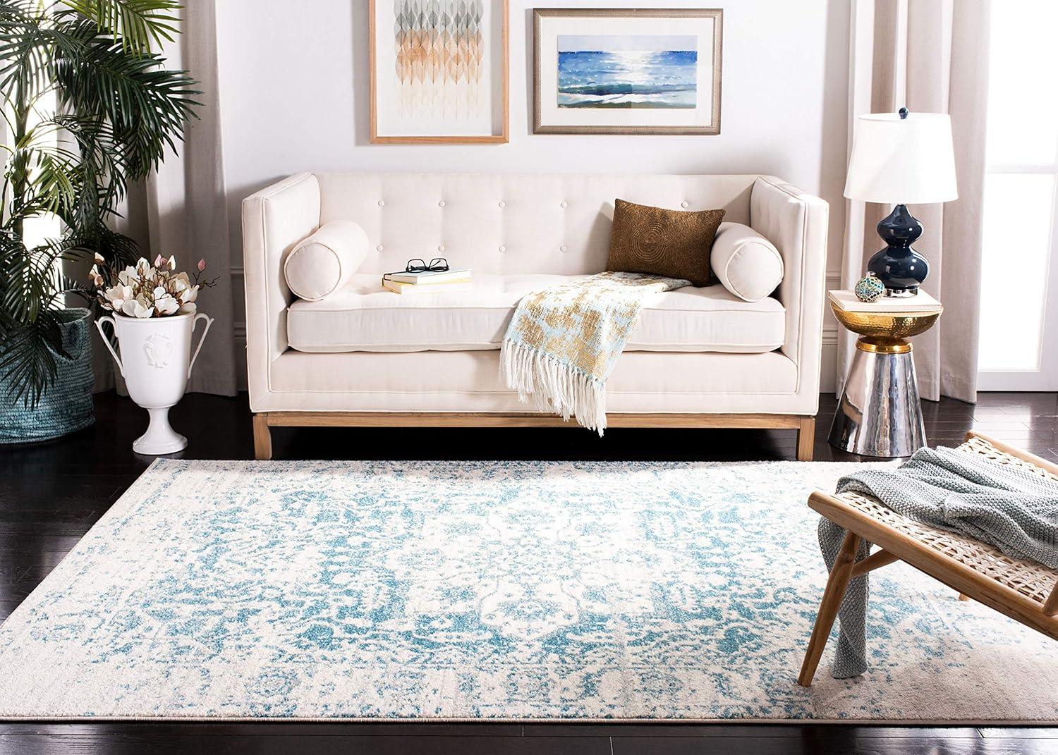 Metro Elegance Teal & Ivory Cotton-Synthetic 9' x 12' Easy-Care Area Rug