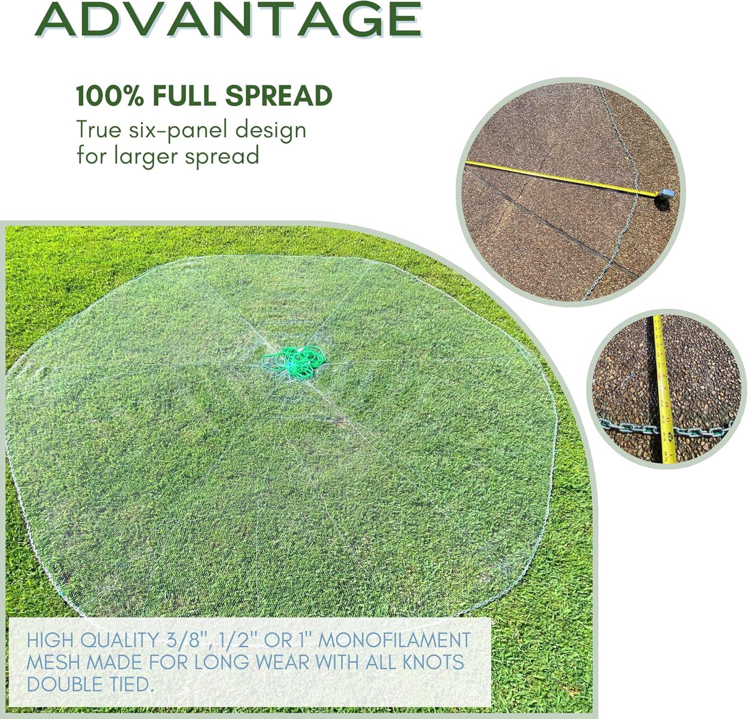 Silver Catch 8' Radius Cast Net Featuring 3/8" Mesh, True Six-Panel Design for Effective Smaller Bait Capture, Durable and Reliable
