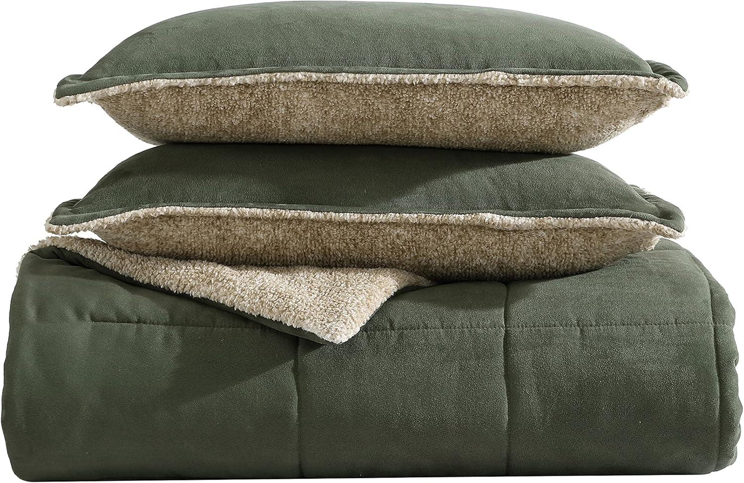 Nautica Beckett Microsuede/Sherpa Reversible Green Comforter Set