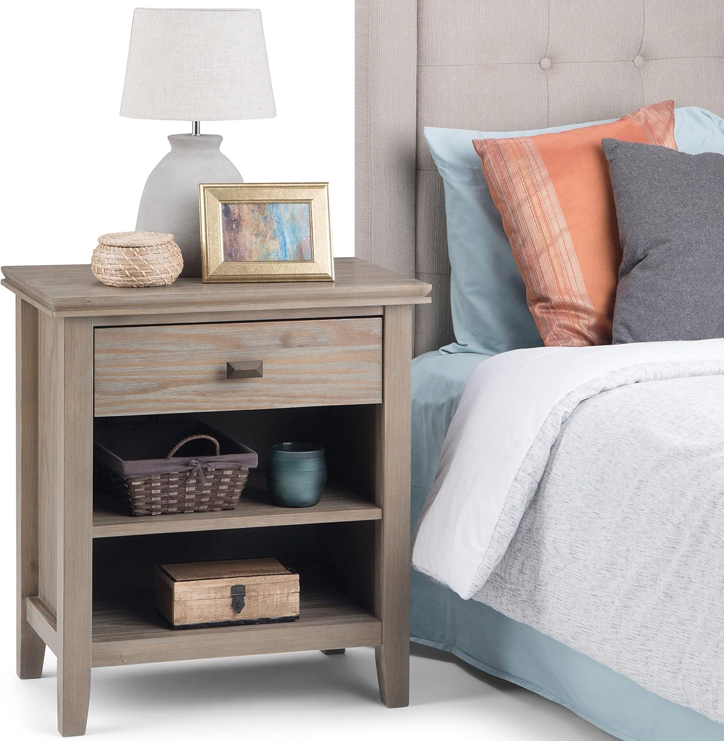 Simpli Home Artisan 24"W Solid Wood Nightstand with Drawer and Shelves