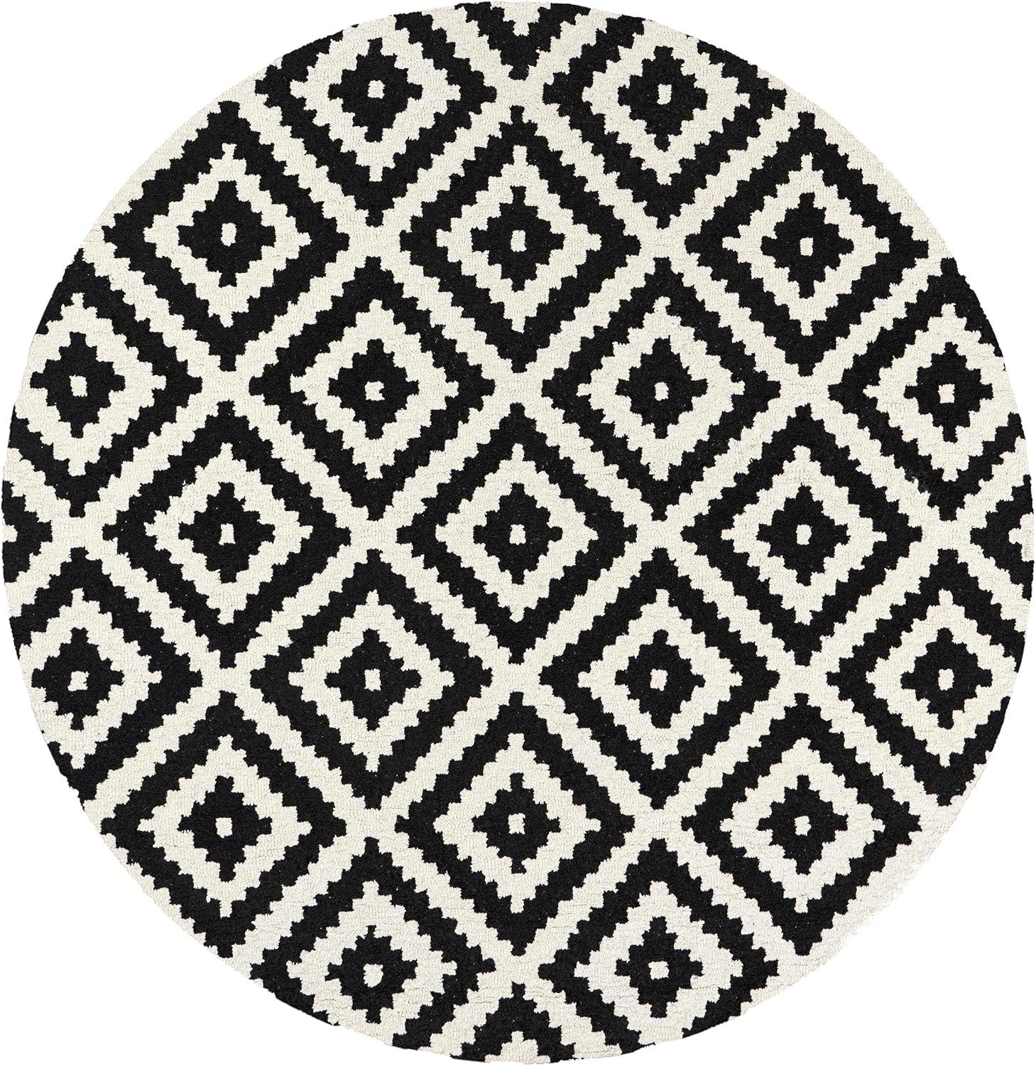 Handmade Black Wool Tufted Oval Diamond Rug 3' x 5'