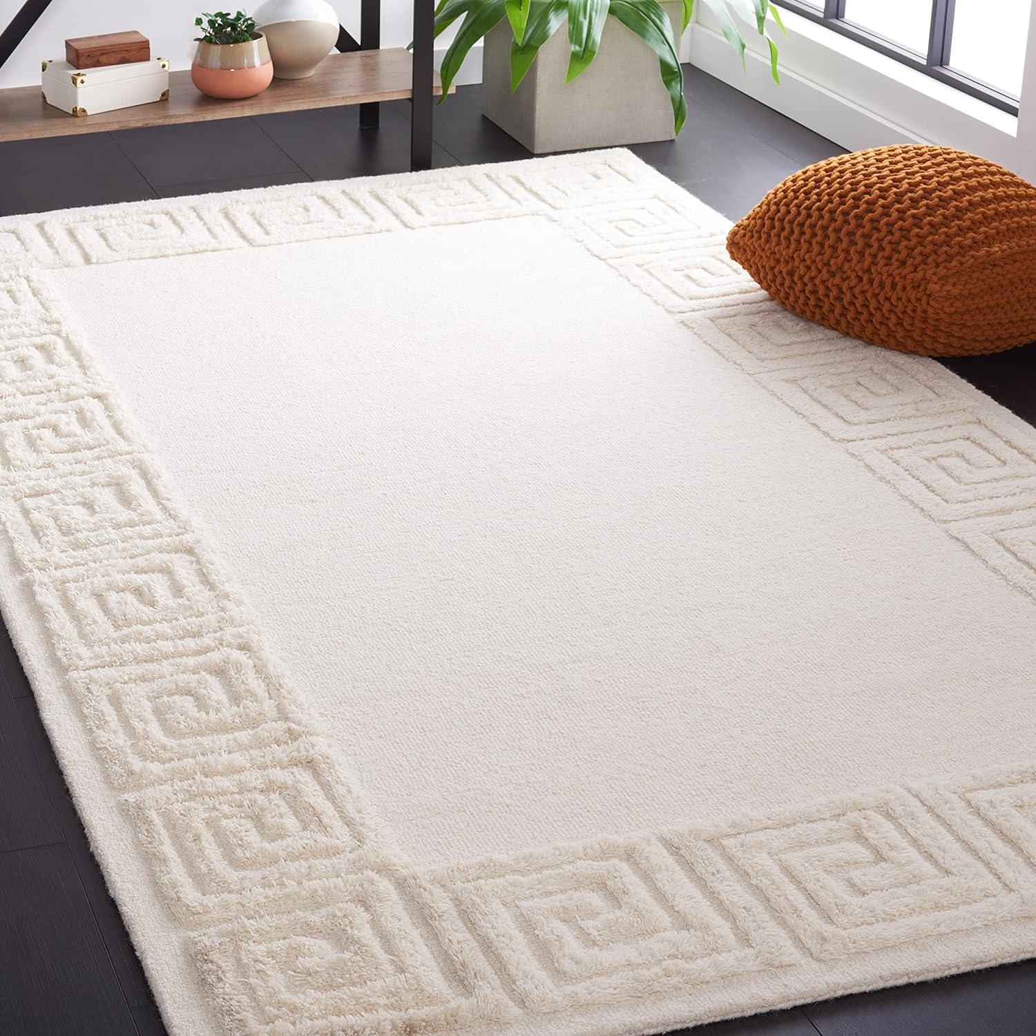 Ivory Hand-Tufted Wool Rectangular Area Rug 5' x 8'