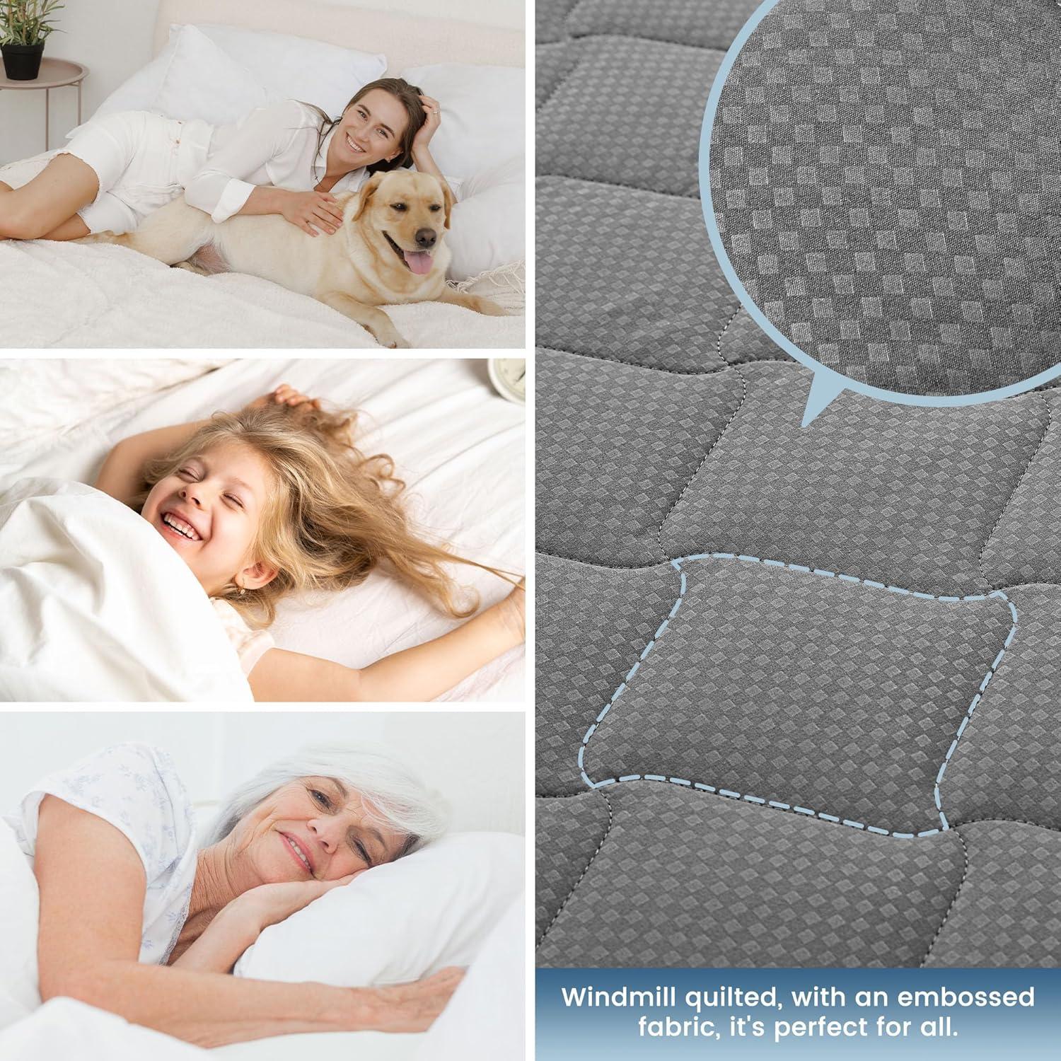 SLEEP ZONE Waterproof Mattress Protector Pad Full Machine Washable, Breathable Mattress Topper with Deep Pockets, All-Season Use, Hotel Quality (Full, Grey)