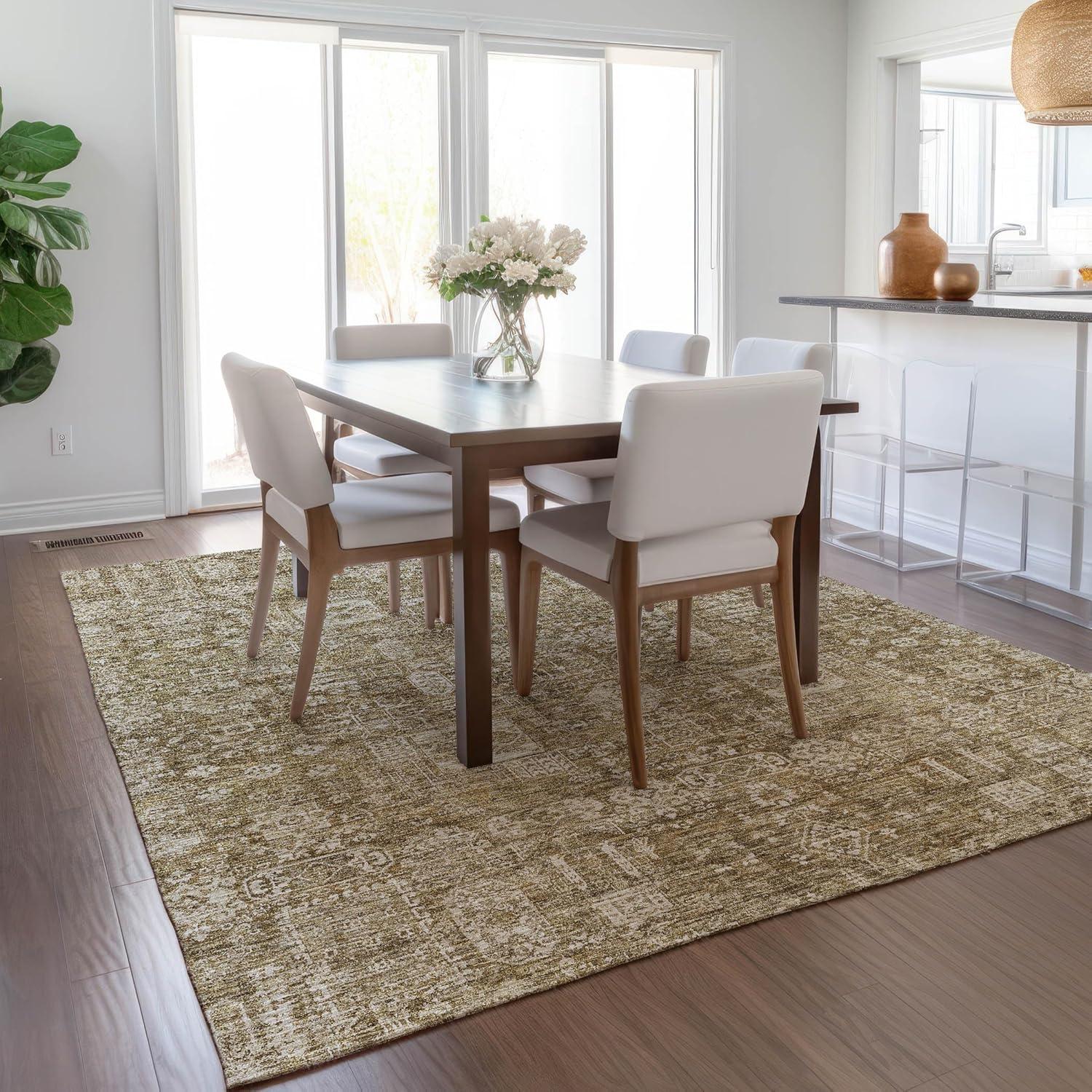 Brown Synthetic Flat Woven Washable Rectangular Rug 3' x 5'