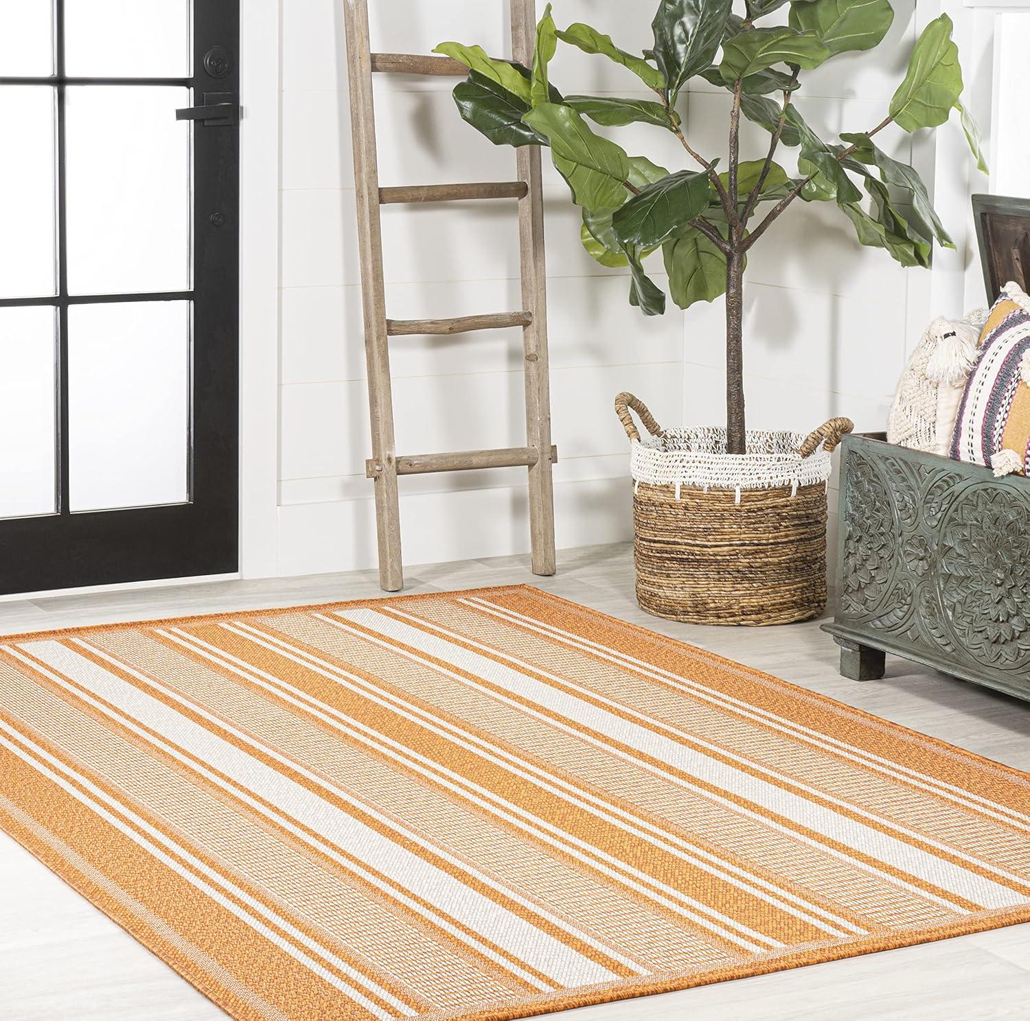5' x 8' Haynes Modern Double Stripe Indoor/Outdoor Area Rug, Orange/Cream - JONATHAN Y