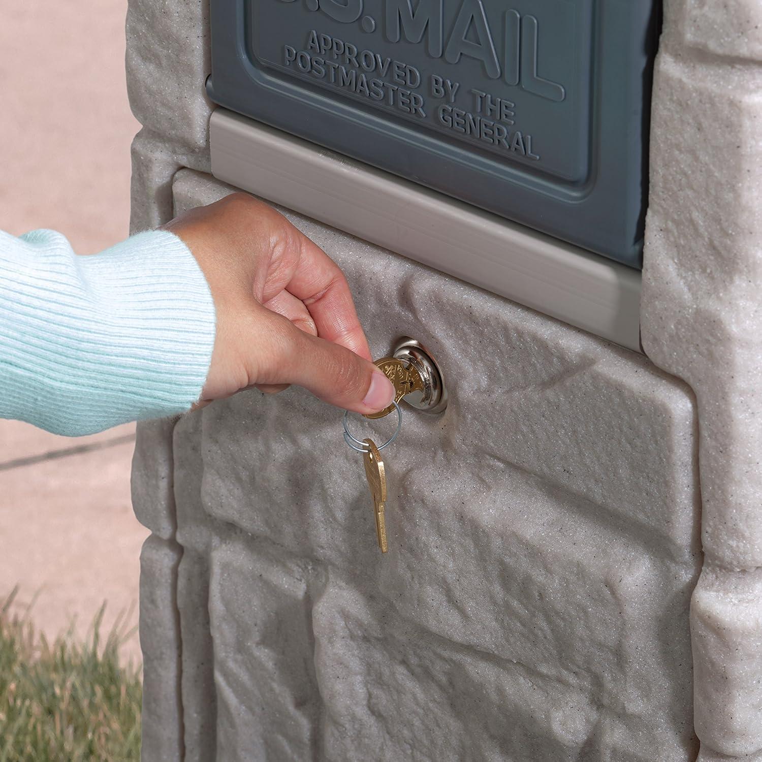 Stone Gray Lockable Plastic Column Mailbox with Post Mount