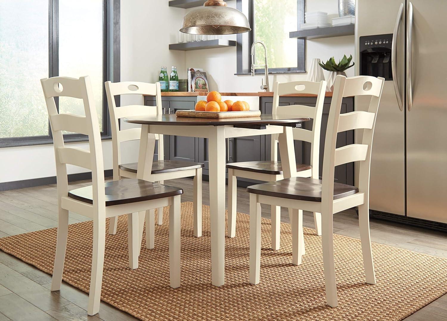 Woodanville Dining Room Table Cream/Brown - Signature Design by Ashley: Modern Round Table for 4, Two-Tone Veneer