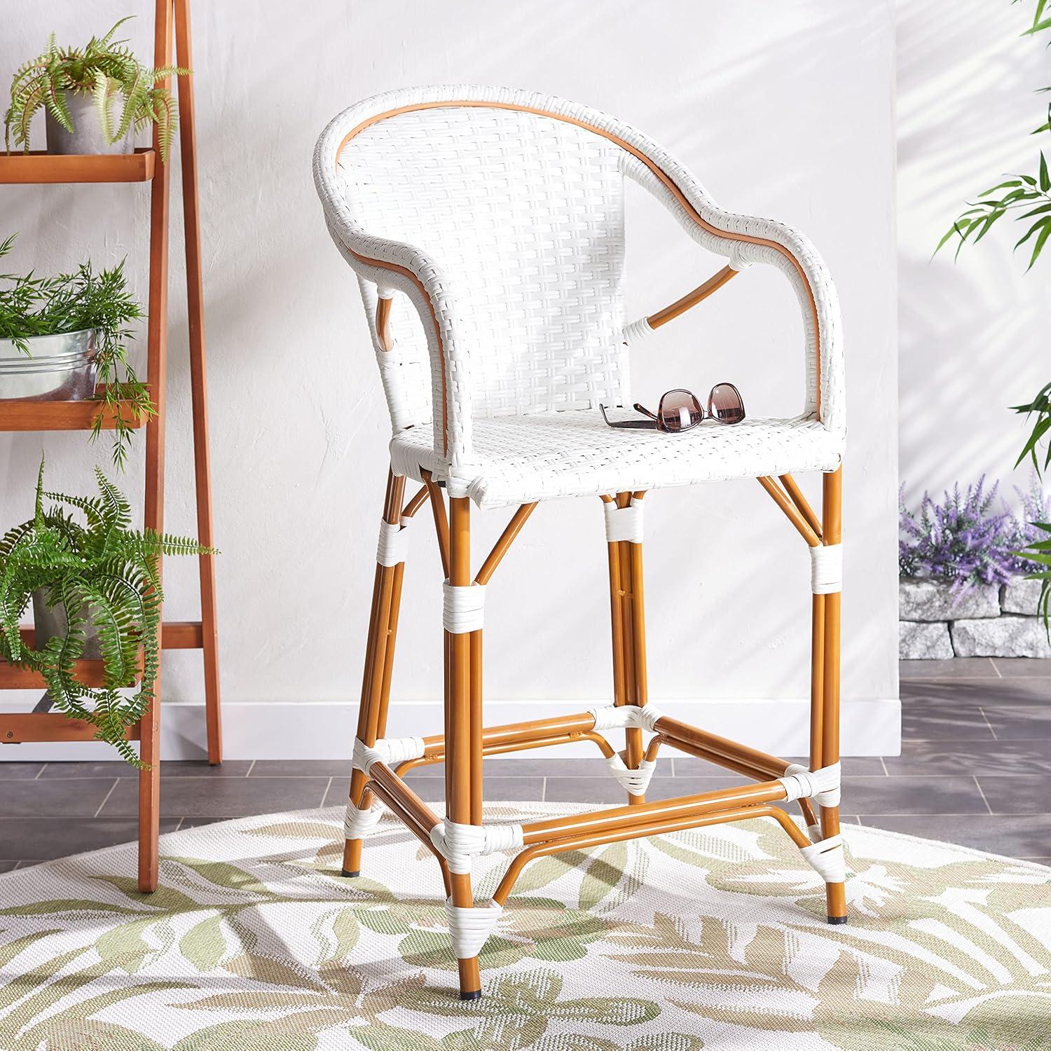 California Counter Stool With Arms - Indoor/Outdoor - PAT7533 - White - Safavieh