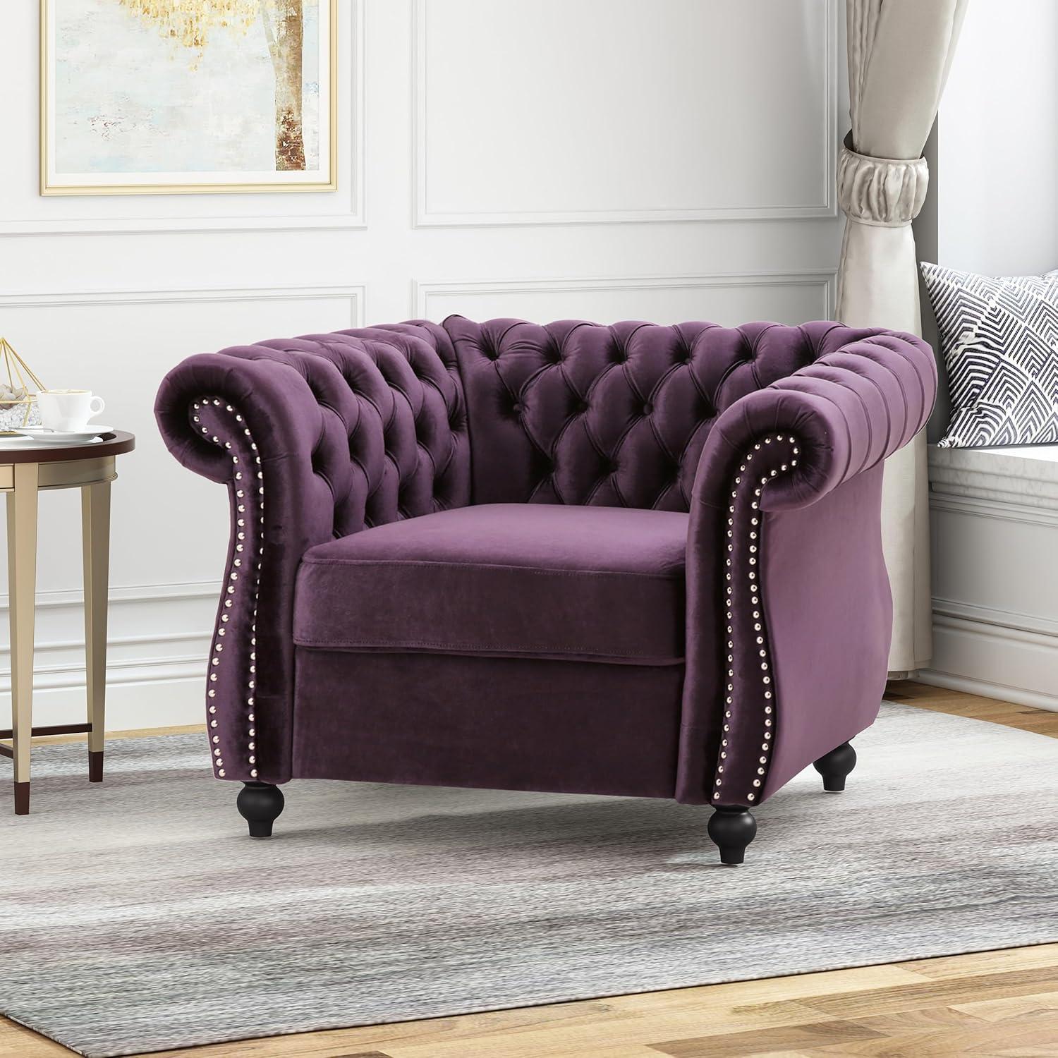 Westminster Chesterfield Club Chair Blackberry - Christopher Knight Home: Velvet Upholstery, Nailhead Trim