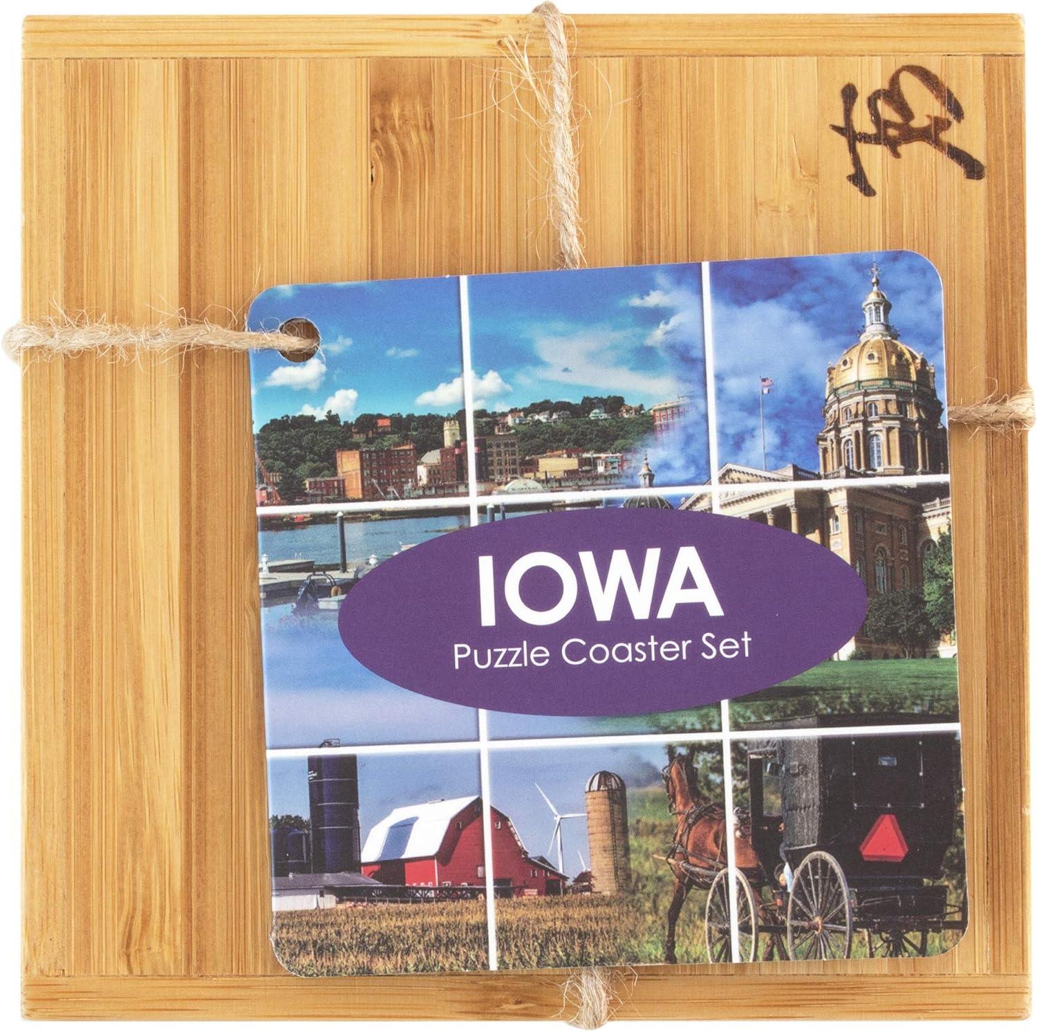 Iowa State Puzzle Bamboo Coaster Set with Case