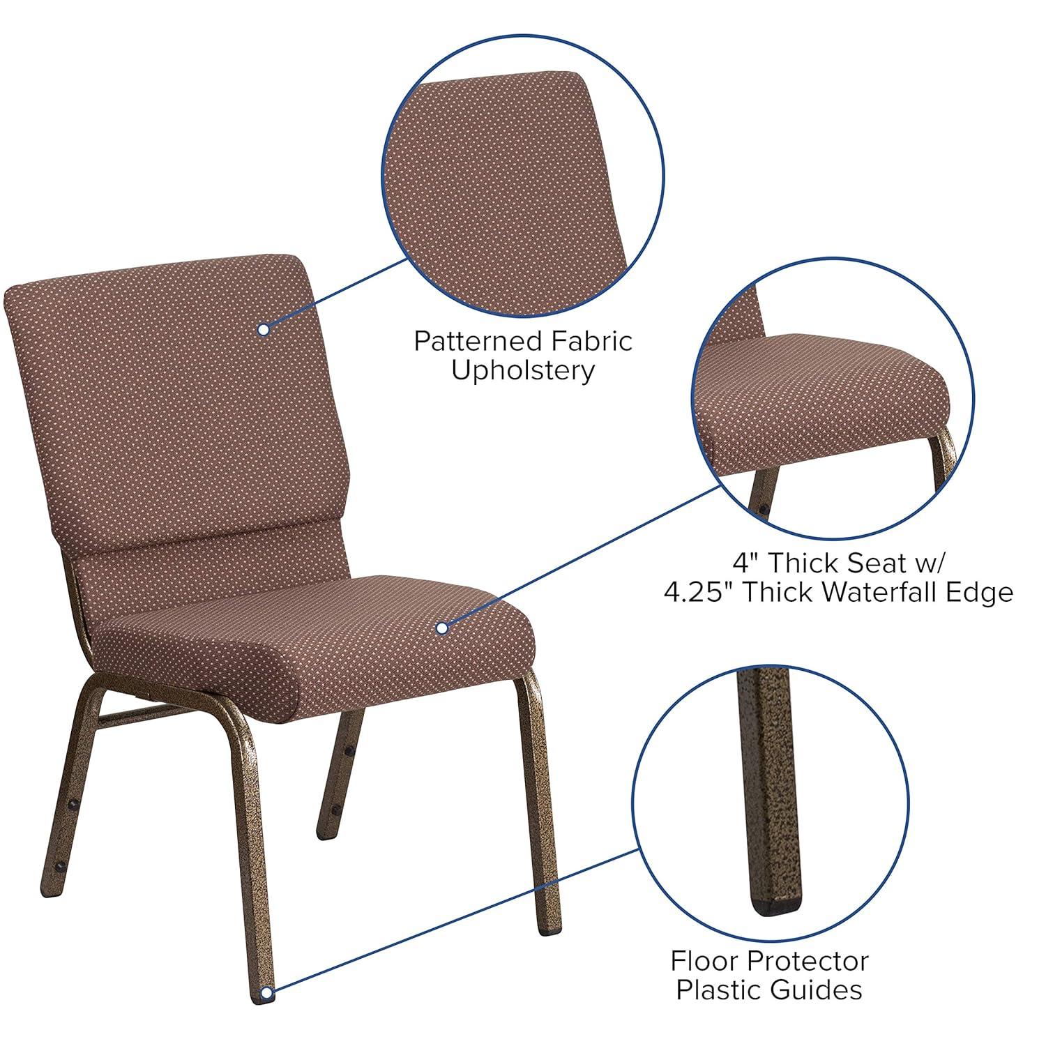 Flash Furniture Hercules Series 18.5"W Upholstered Adult Church Chair with Book Pouch, Brown Dot